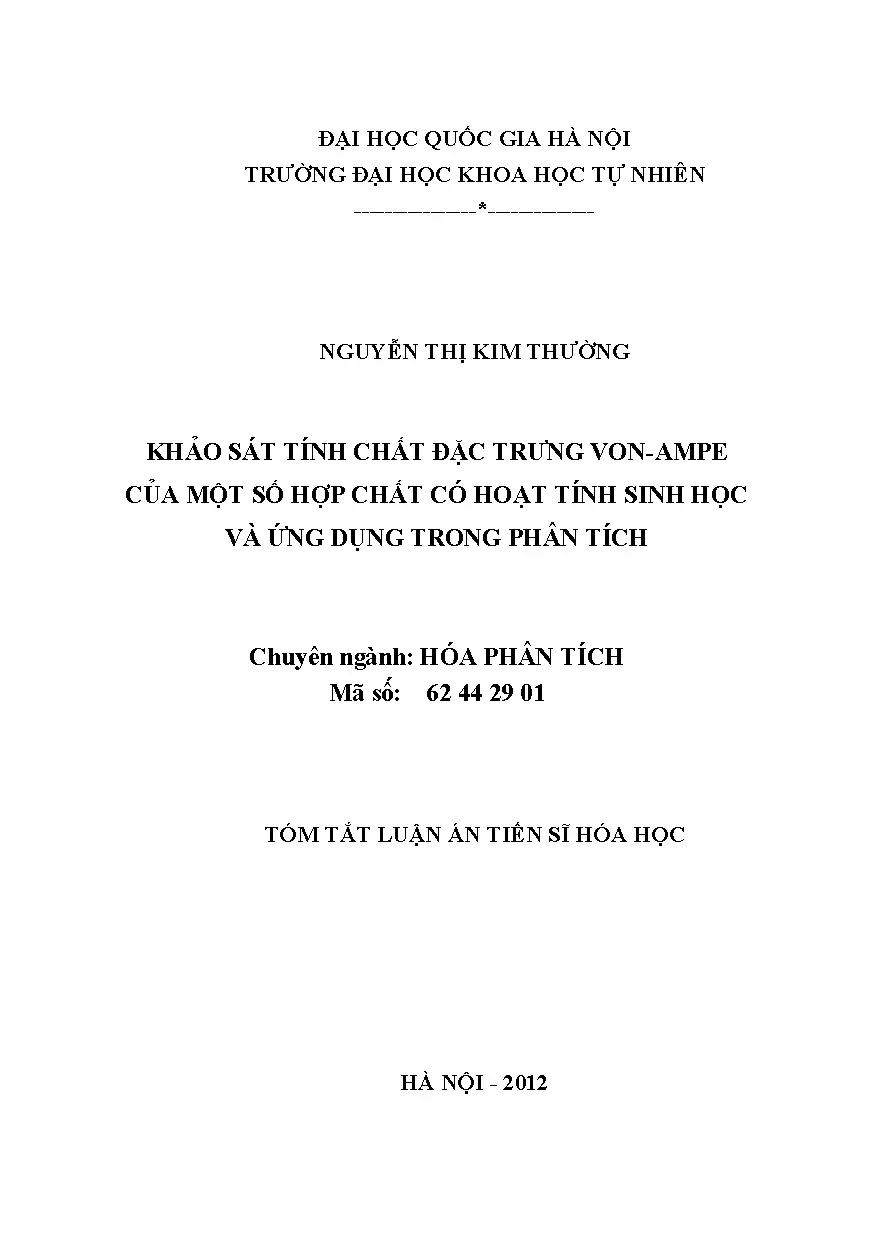 Khảo sát tính chất von-ampe hợp chất sinh học ứng dụng phân tích