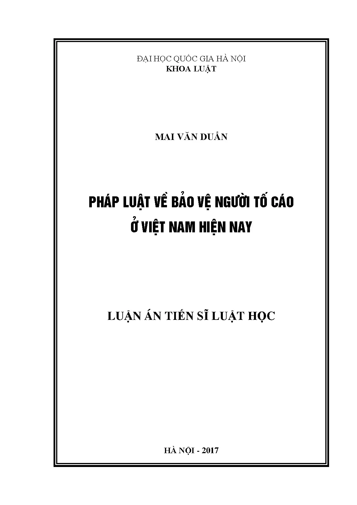 Luận án tiến sĩ pháp luật bảo vệ người tố cáo Việt Nam