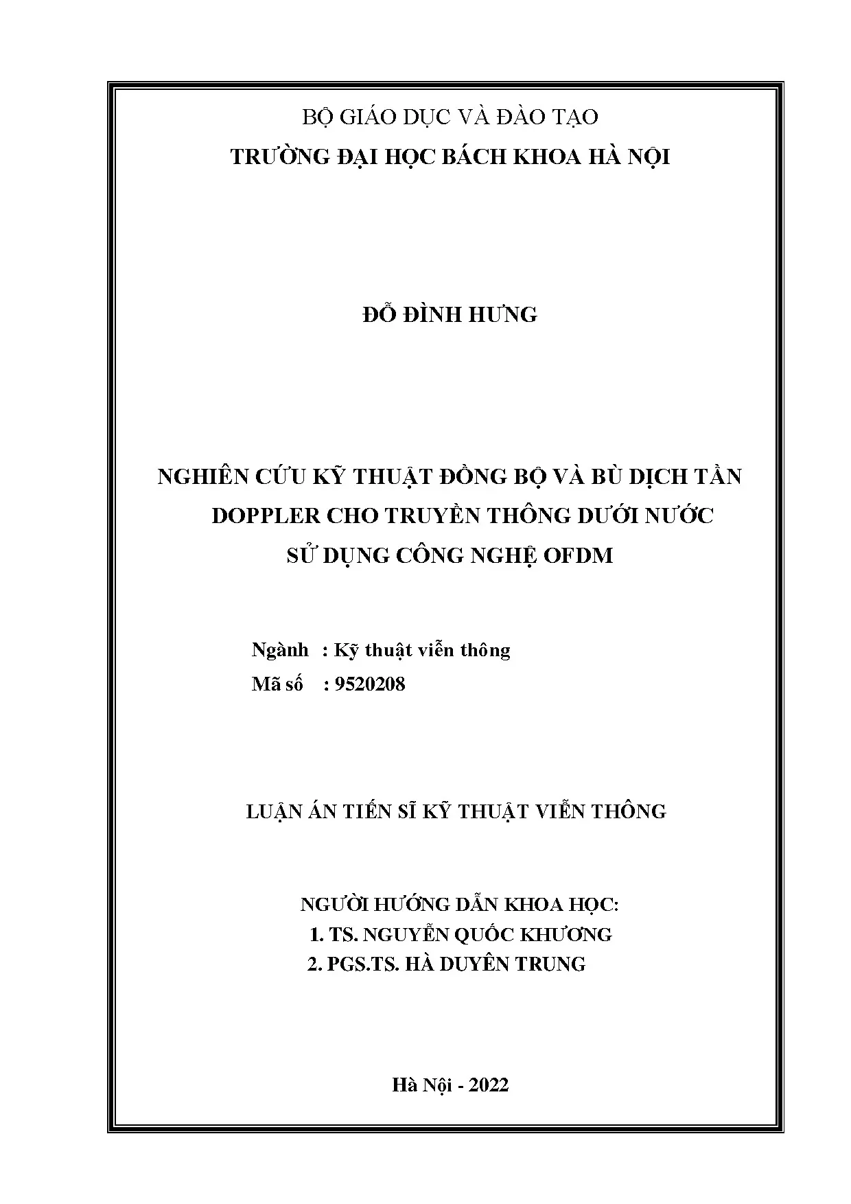 Nghiên cứu kỹ thuật đồng bộ và bù dịch tần doppler cho truyề