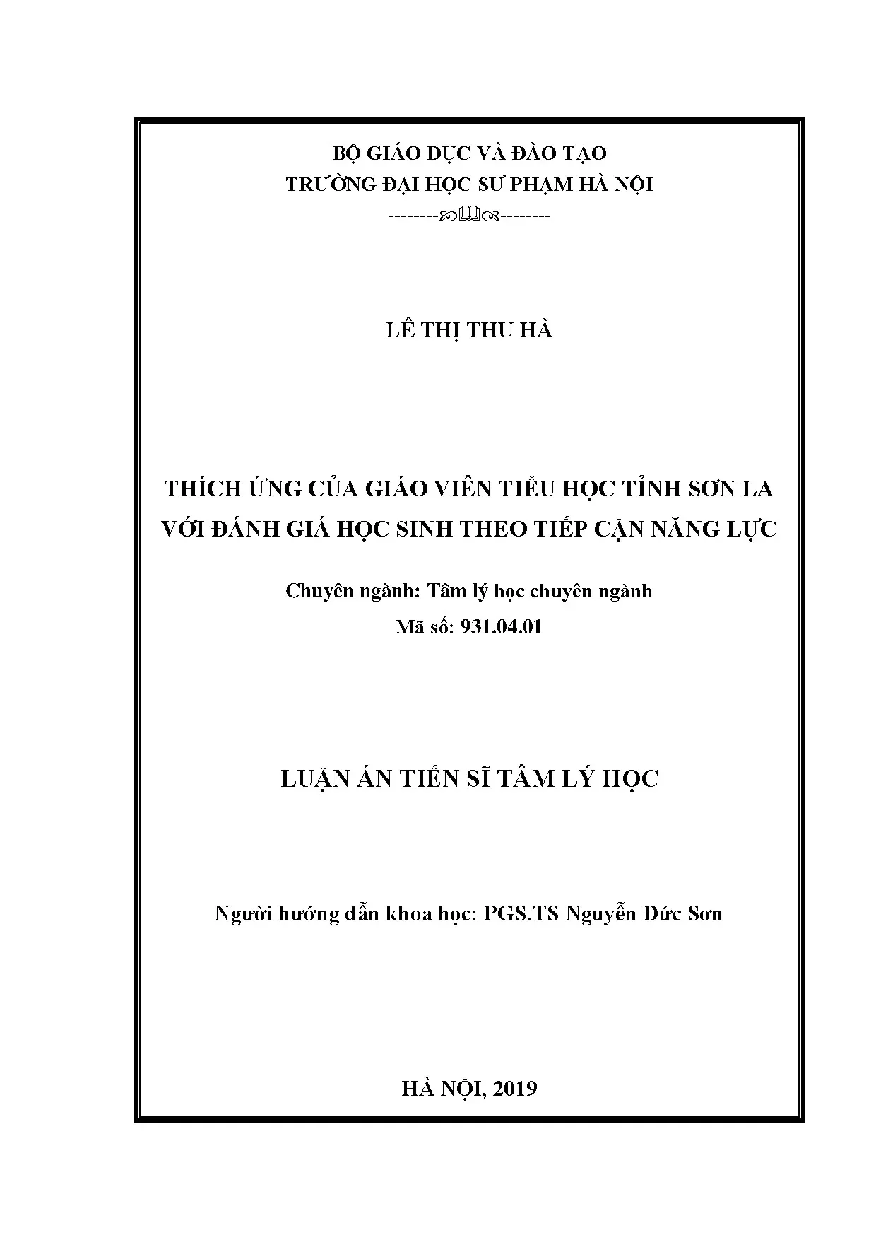 Luận án tiến sĩ thích ứng của giáo viên tiểu học tỉnh sơn la