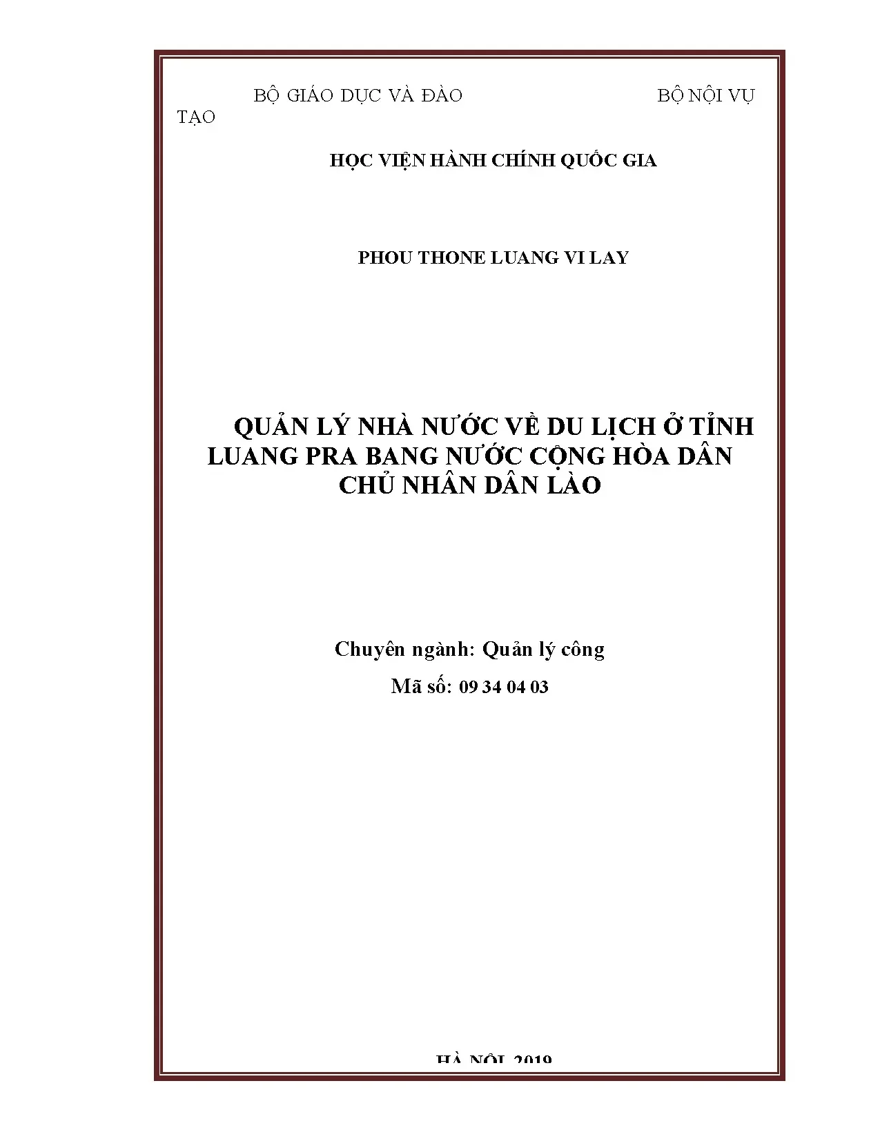 Luận án tiến sĩ state management of tourism in luang pra ban
