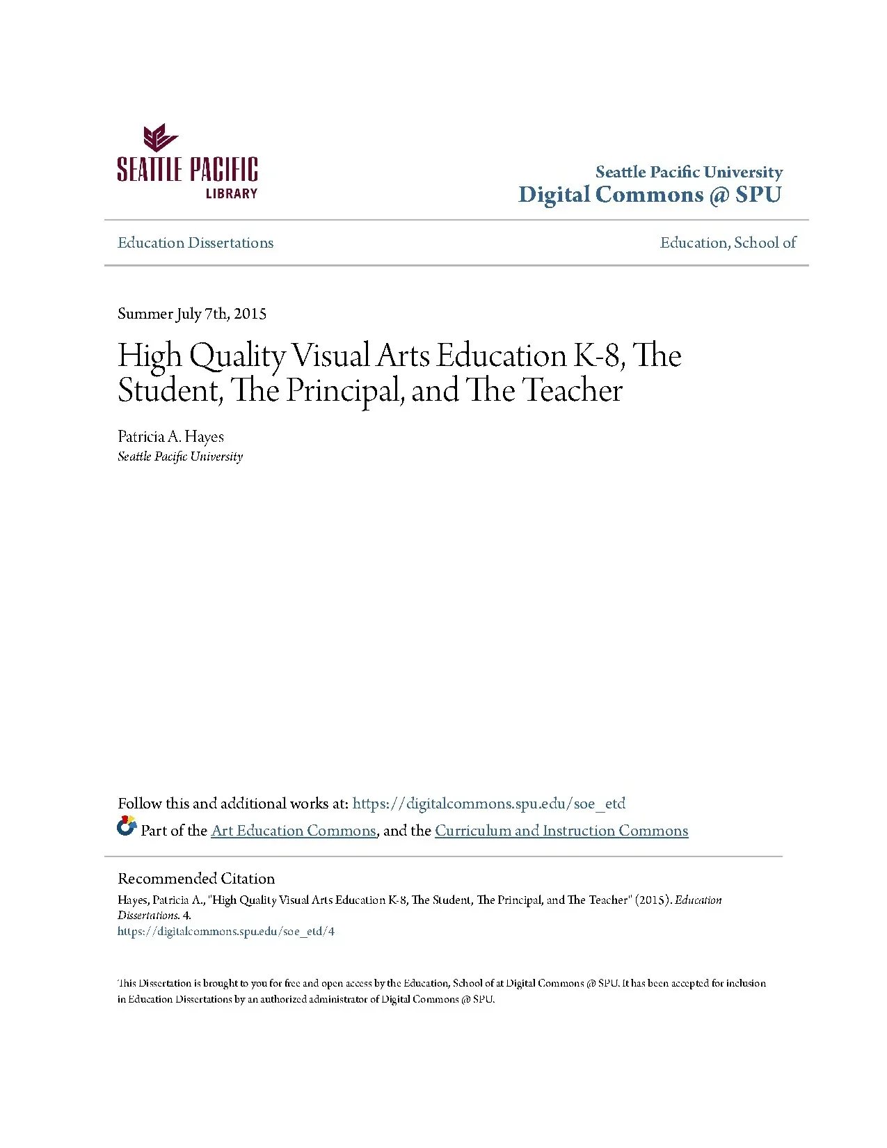 High quality visual arts education k 8 the student the princ