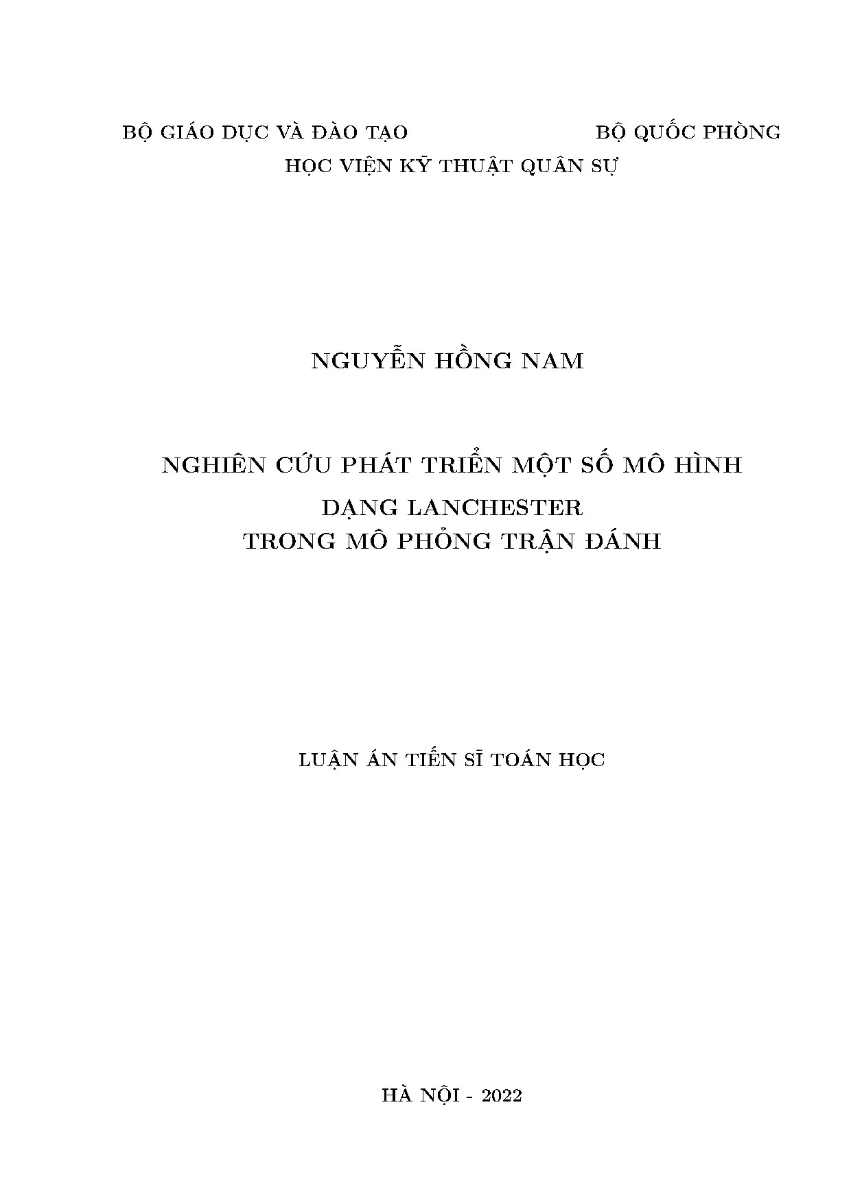 Phát triển mô hình Lanchester trong mô phỏng trận đánh