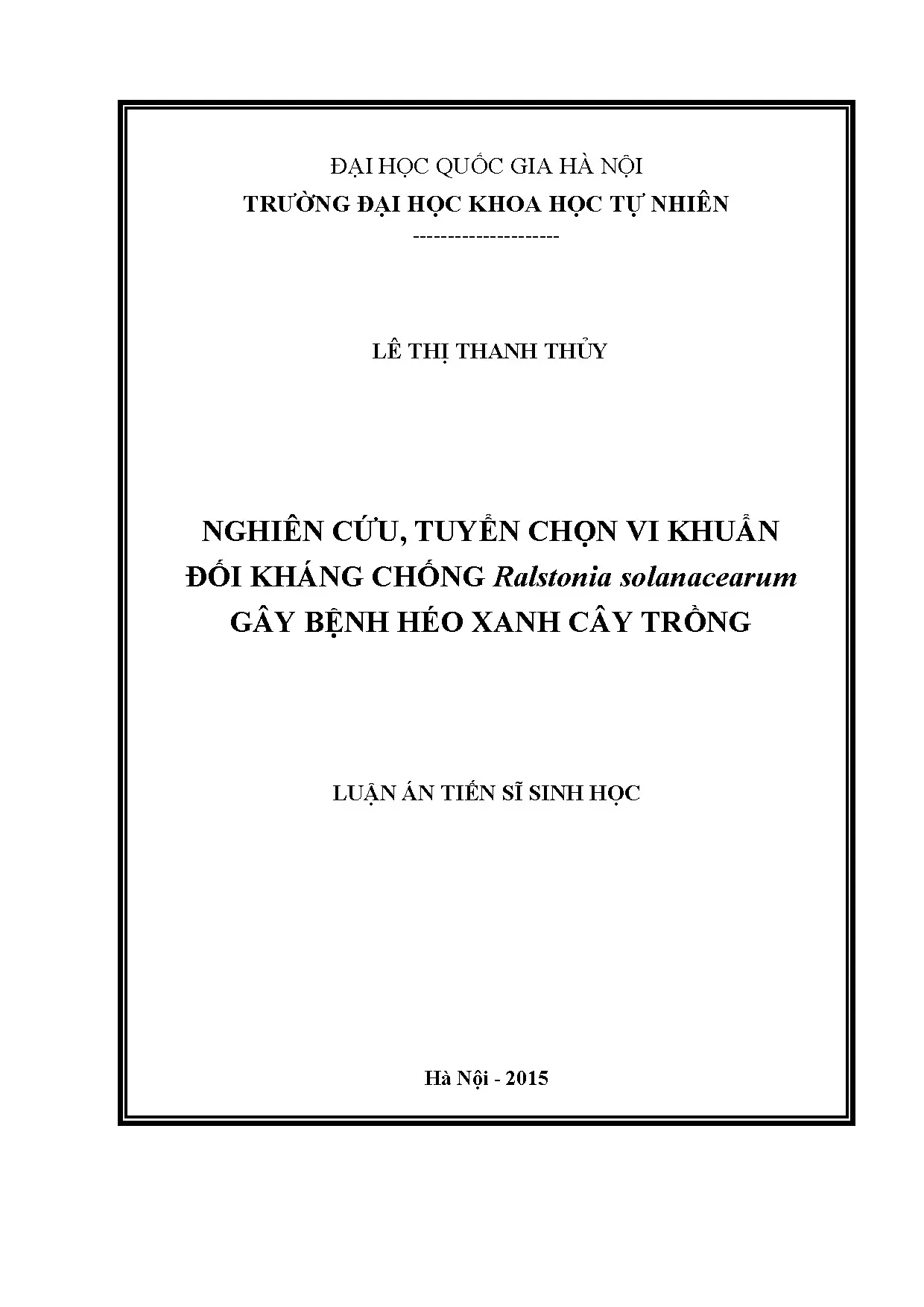 Vi khuẩn đối kháng Ralstonia solanacearum gây bệnh héo xanh cây trồng