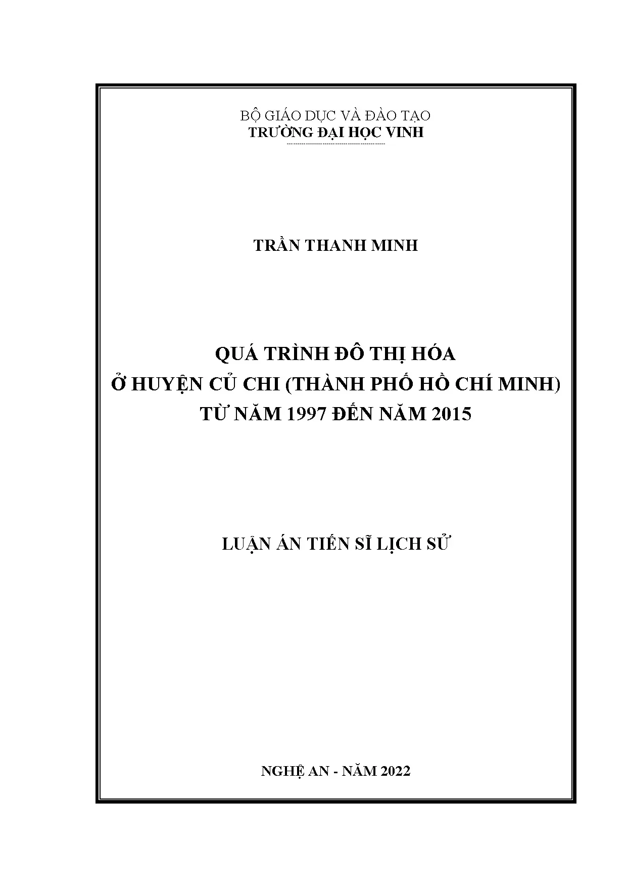 Đô thị hóa Củ Chi 1997-2015: Luận án Tiến sĩ Lịch sử