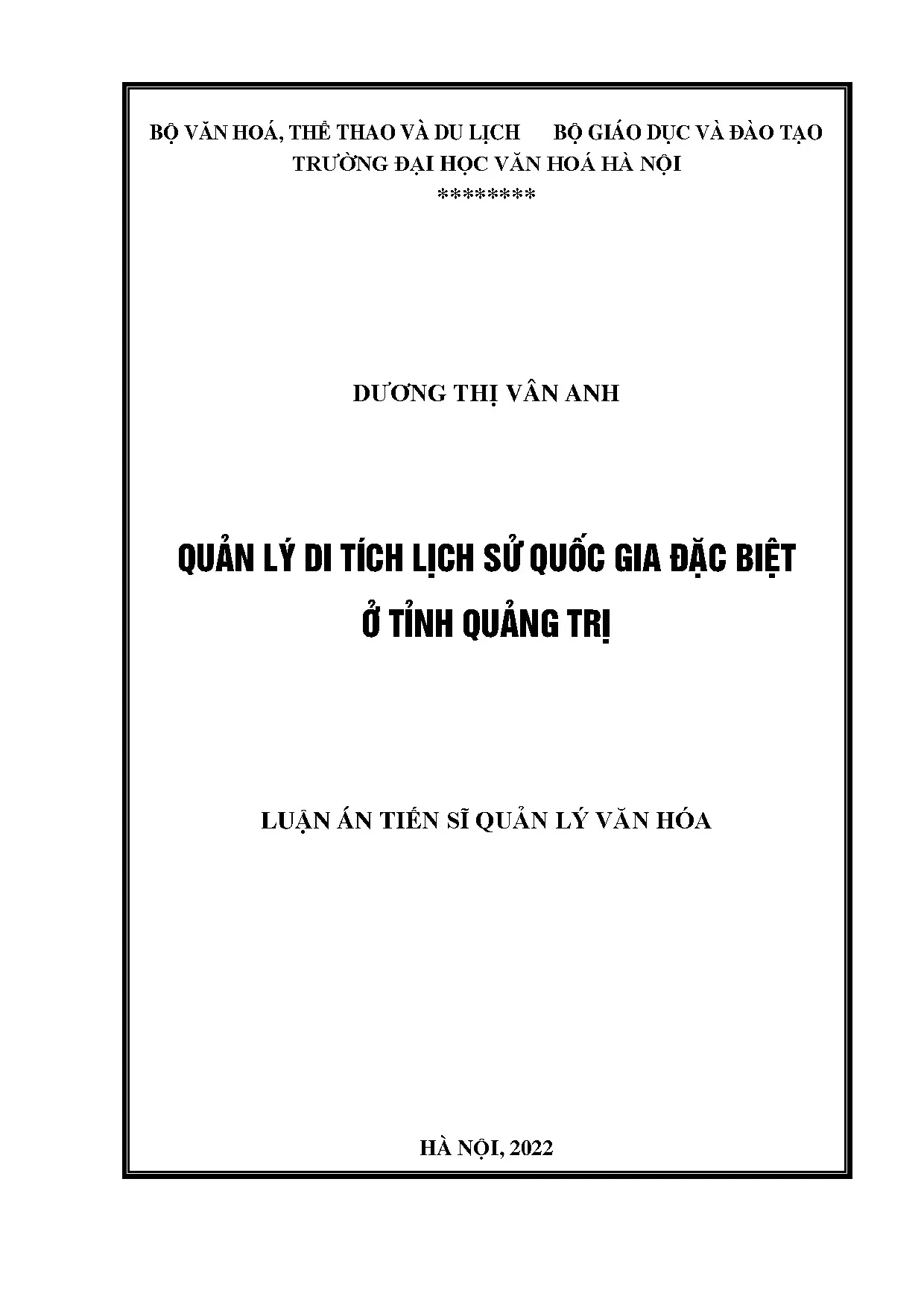 Luận án tiến sĩ quản lý di tích lịch sử quốc gia đặc biệt ở