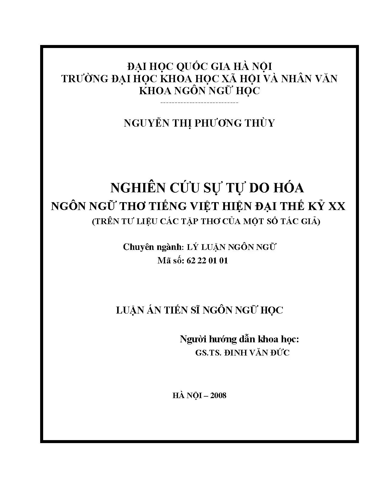 Luận án tiến sĩ nghiên cứu sự tự do hóa ngôn ngữ thơ tiếng v