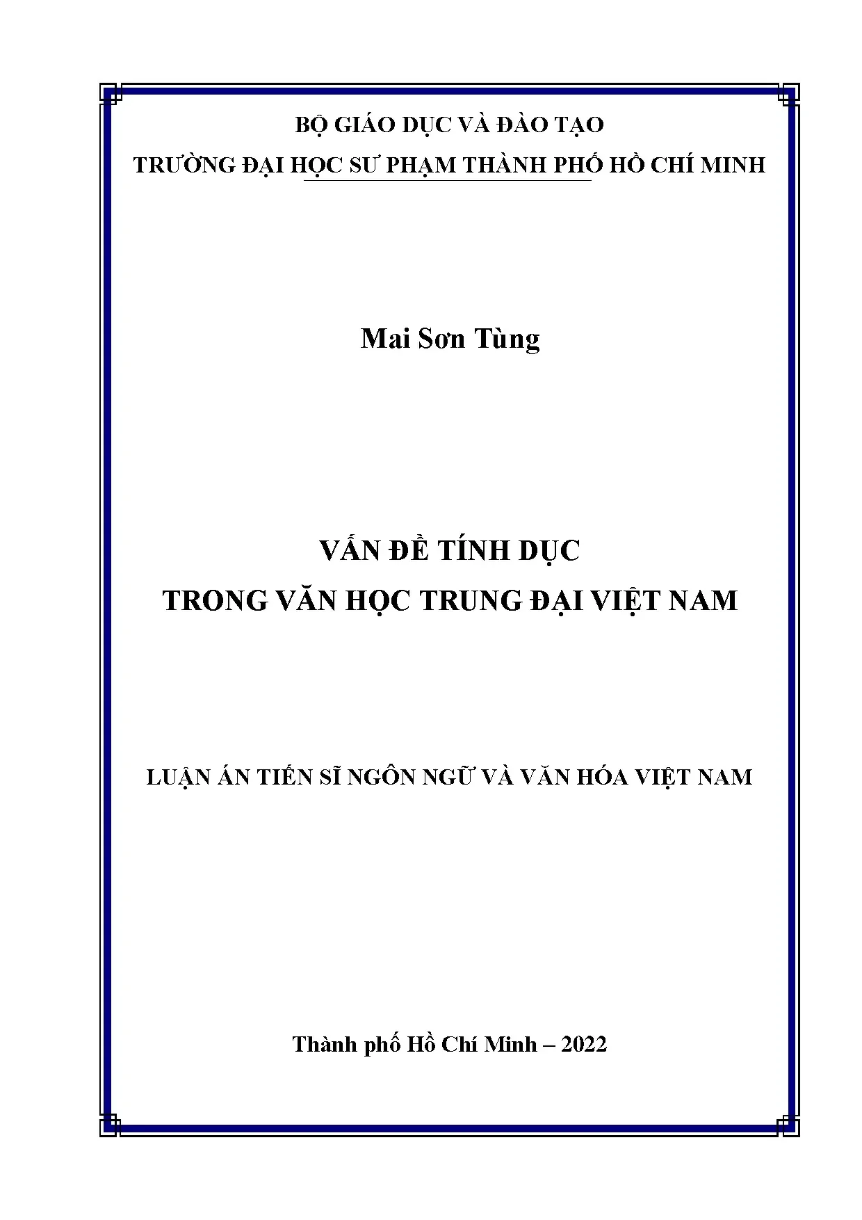 Luận án tiến sĩ: Tính dục trong văn học trung đại Việt Nam