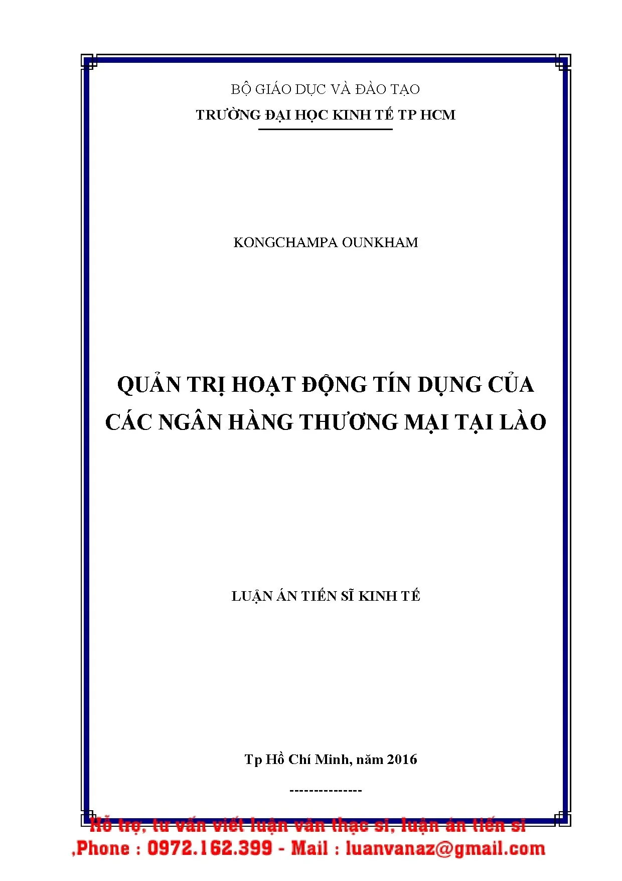 Quản trị hoạt động tín dụng ngân hàng thương mại tại Lào