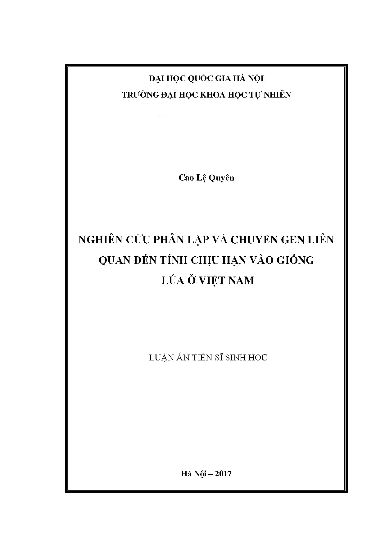 Nghiên cứu chuyển gen chịu hạn vào giống lúa tại Việt Nam