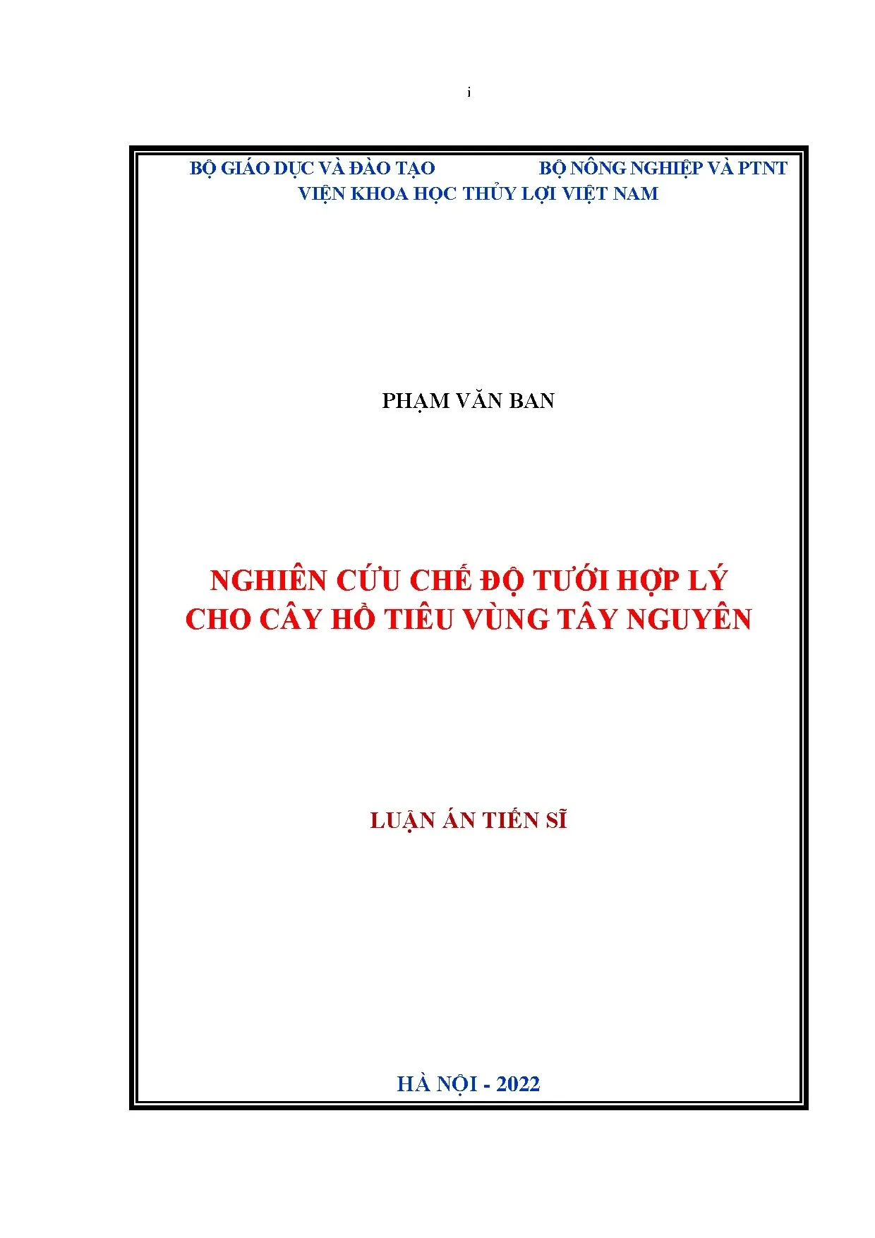 Nghiên cứu chế độ tưới hợp lý cho cây hồ tiêu vùng Tây Nguyên