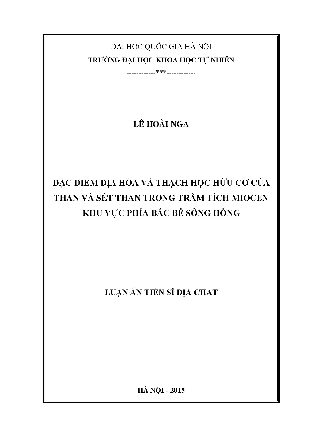 Địa hóa và thạch học hữu cơ than, sét than Miocen Bể Sông Hồng