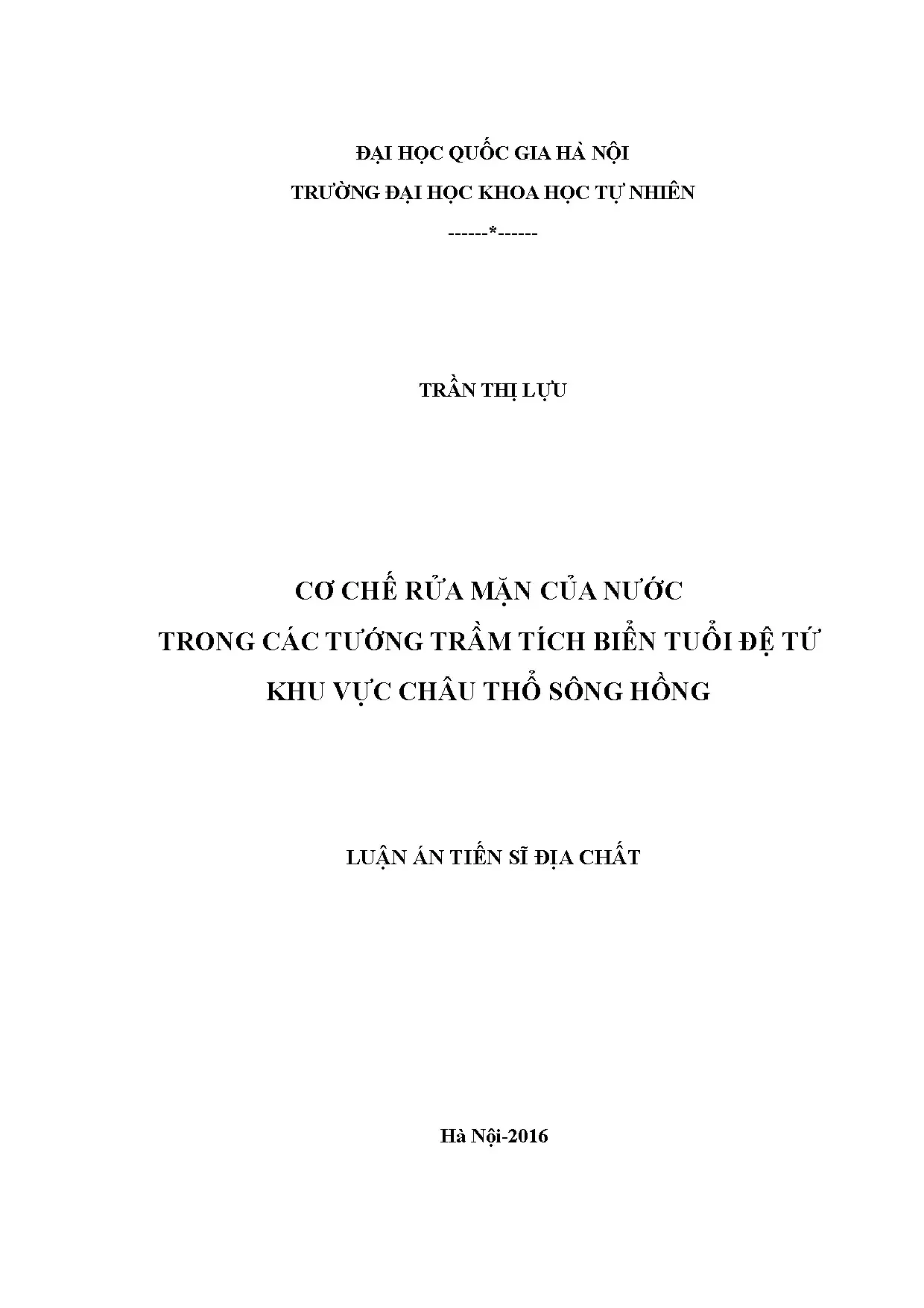 Luận án tiến sĩ cơ chế rửa mặn nước lỗ rỗng trầm tích biển Đệ Tứ