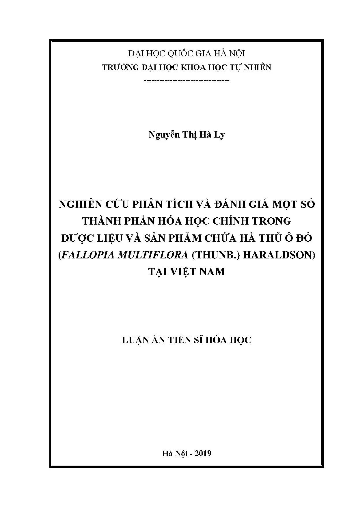 Phân tích thành phần hóa học Hà thủ ô đỏ tại Việt Nam - Luận án tiến sĩ