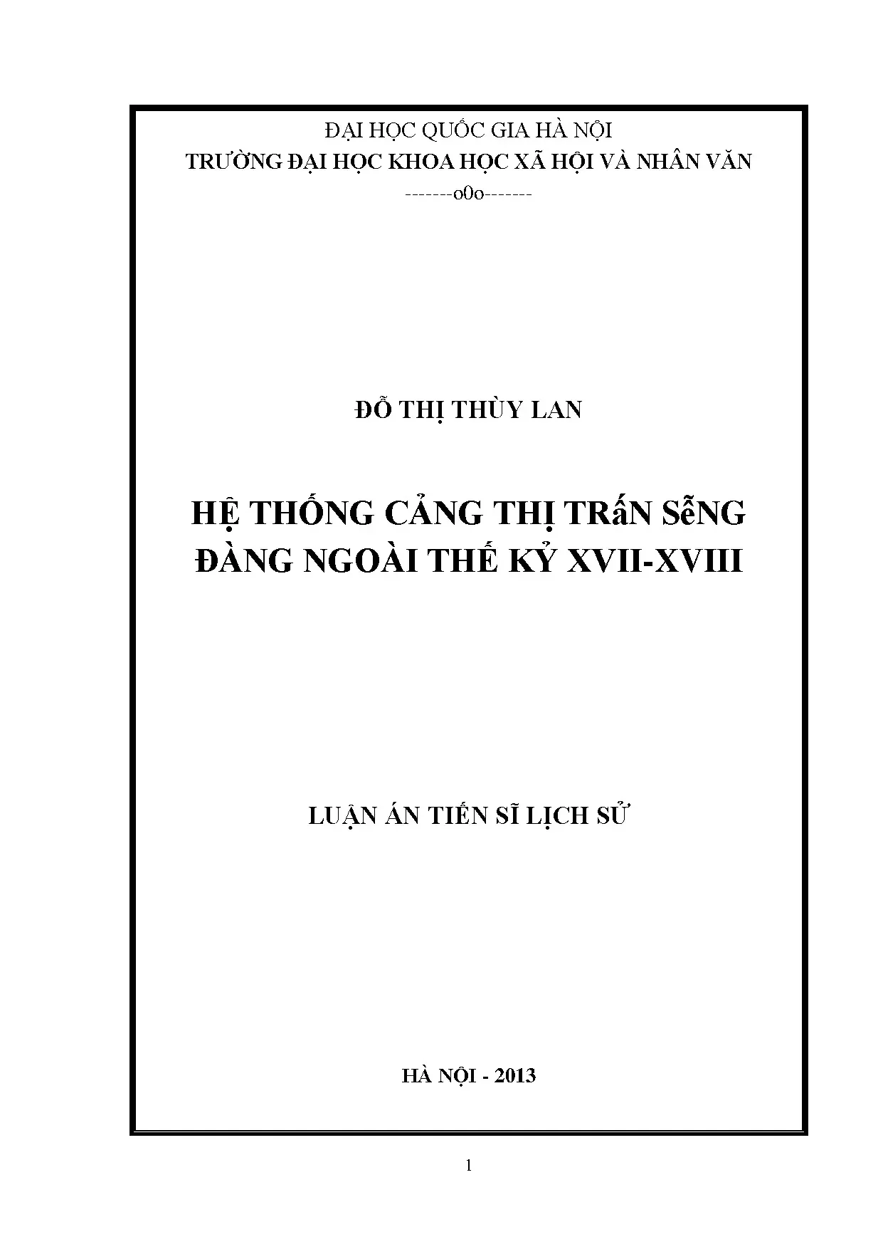 Luận án tiến sĩ hệ thống cảng thị trên sông đàng ngoài thế k