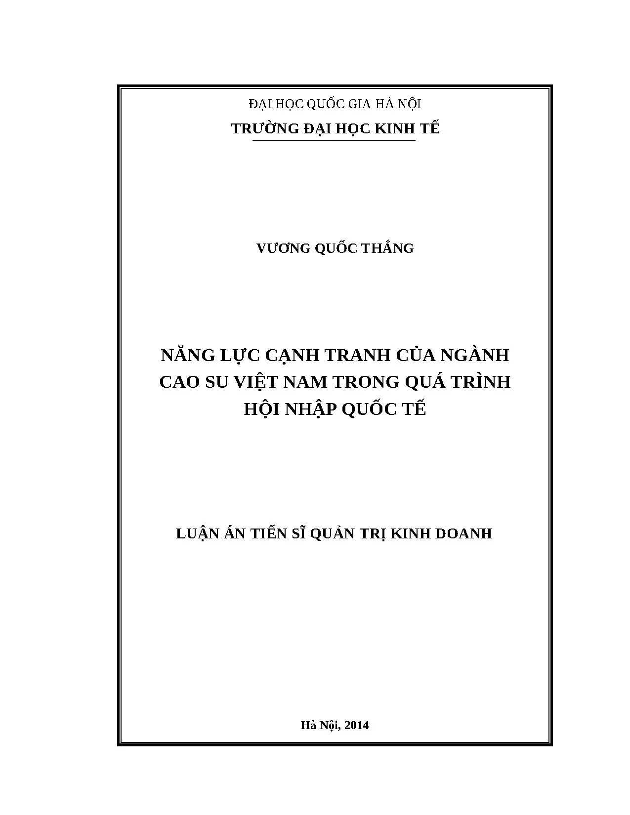 Năng lực cạnh tranh ngành cao su Việt Nam trong hội nhập quốc tế