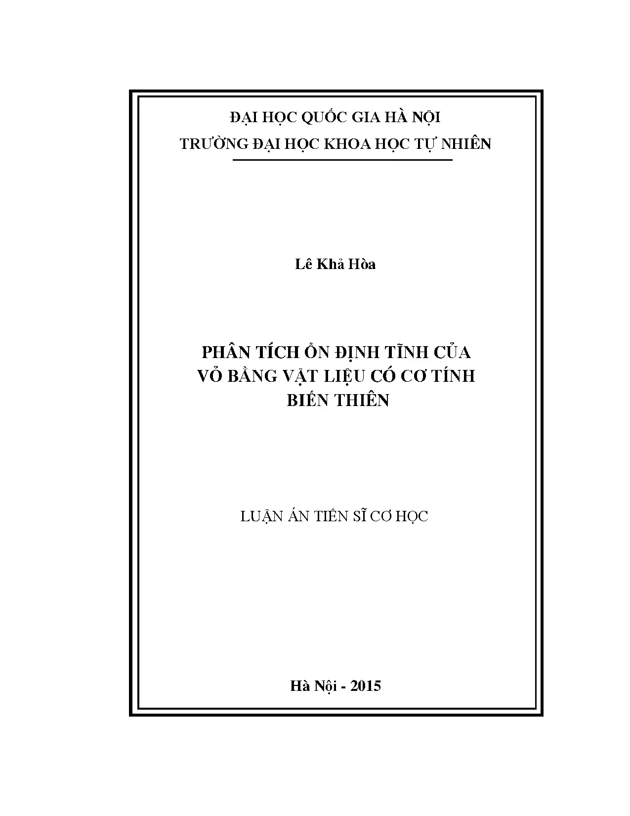 Phân tích ổn định vỏ vật liệu biến thiên - Luận án TS Cơ học