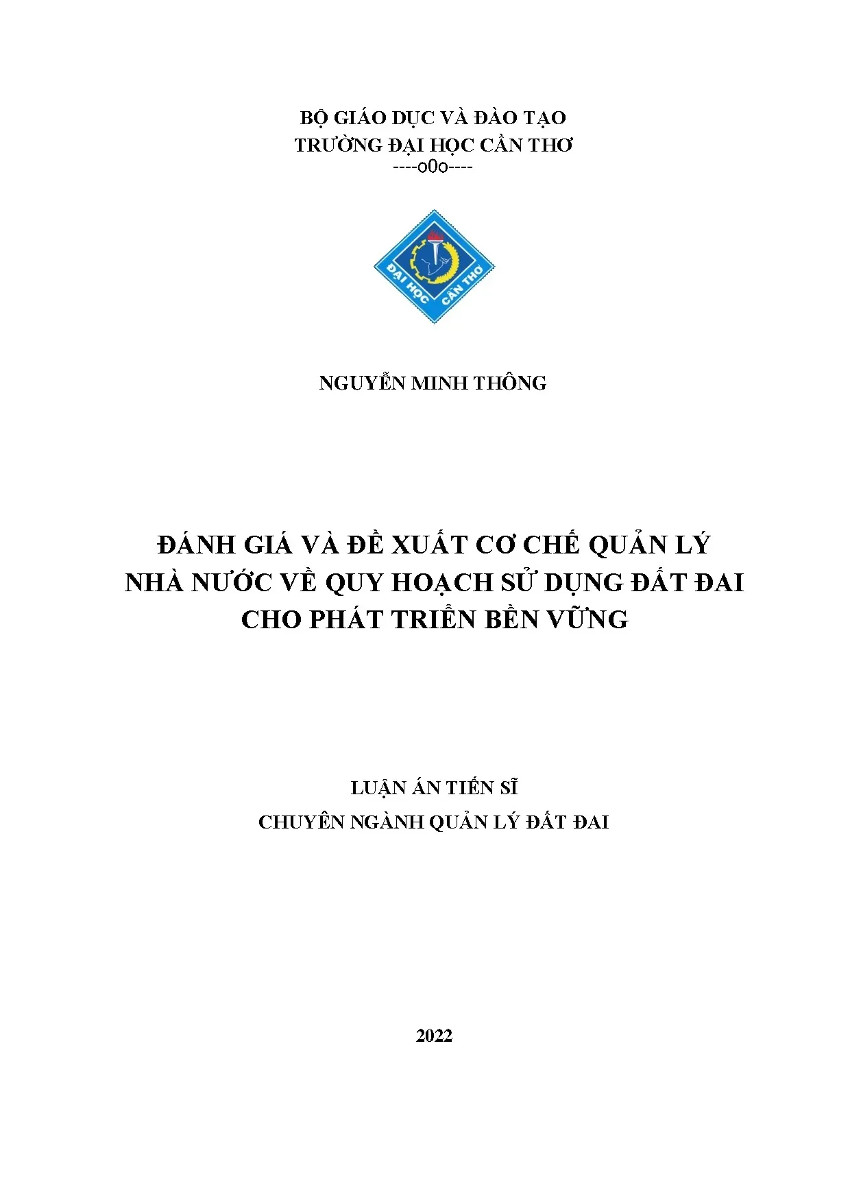 Đánh giá và đề xuất cơ chế quản lý quy hoạch đất đai bền vững