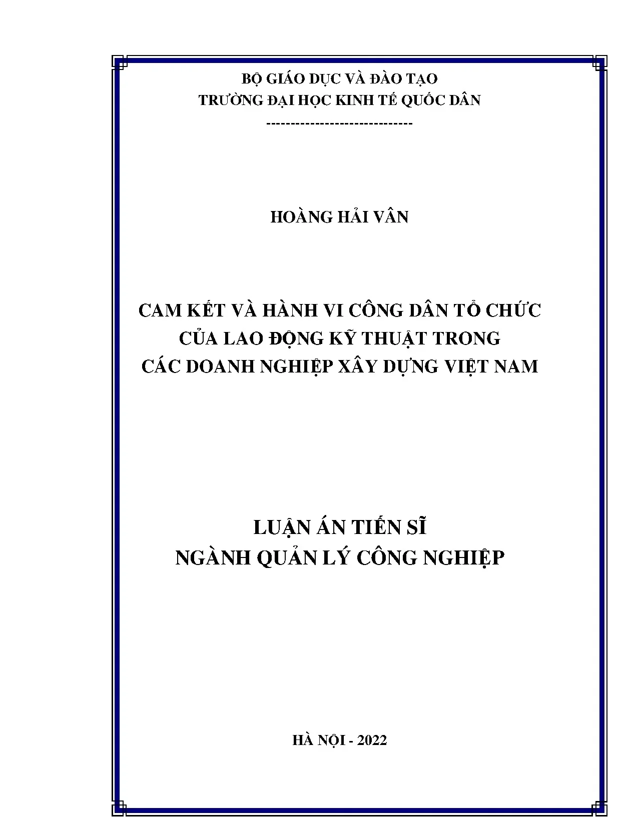 Luận án tiến sĩ: Cam kết và hành vi công dân tổ chức của lao động kỹ thuật