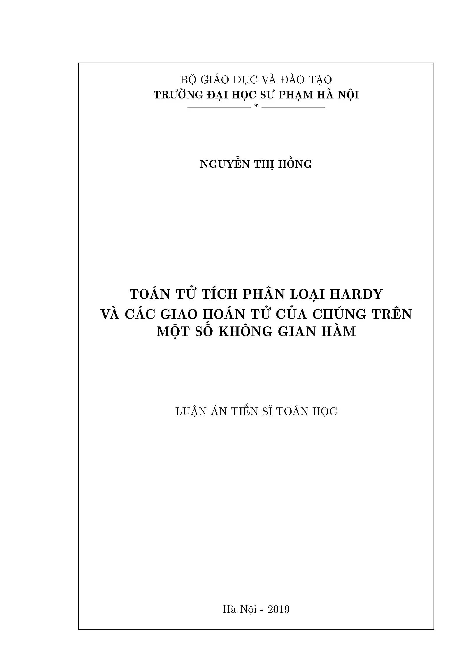 Luận án tiến sĩ toán tử tích phân loại hardy và các giao hoá