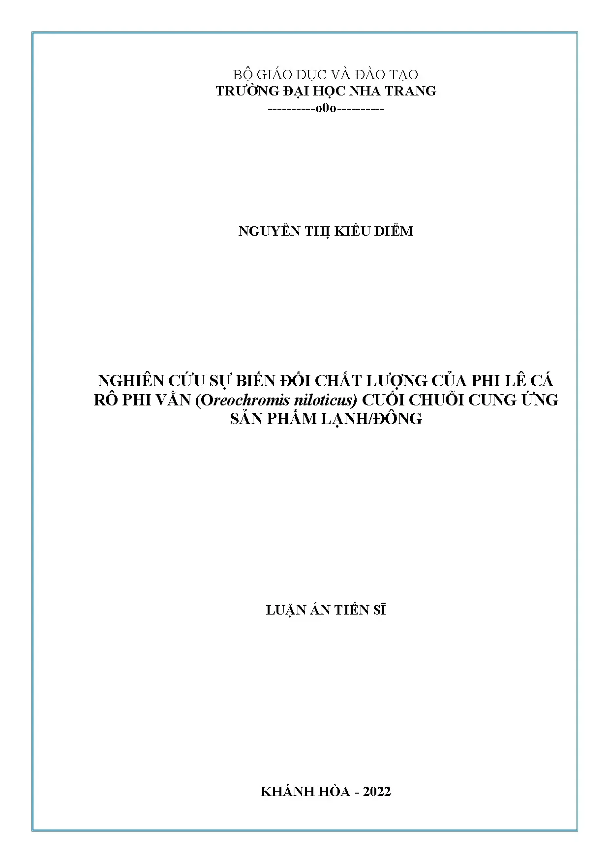 Luận án tiến sĩ nghiên cứu sự biến đổi chất lượng của phi lê