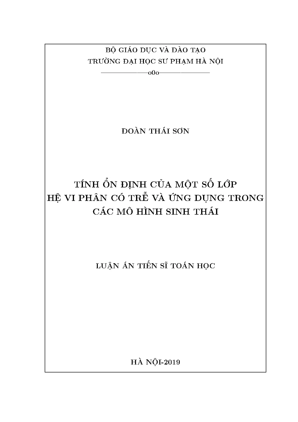 Tính ổn định hệ vi phân có trễ và ứng dụng sinh thái