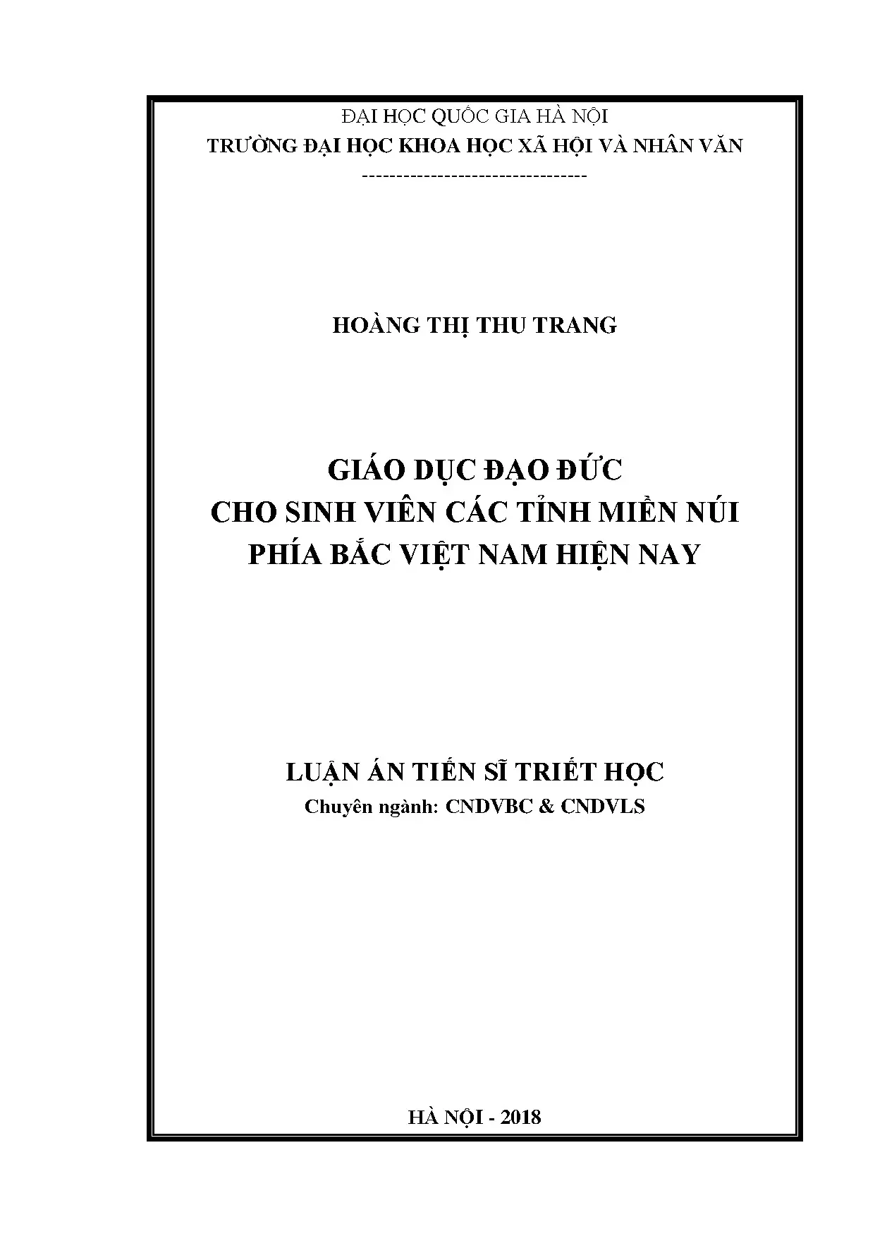 Giáo dục đạo đức sinh viên miền núi phía Bắc: Luận án tiến sĩ