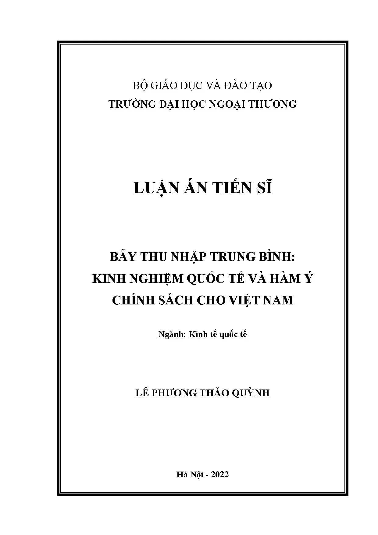 Luận án tiến sĩ: Bẫy thu nhập trung bình và chính sách cho Việt Nam