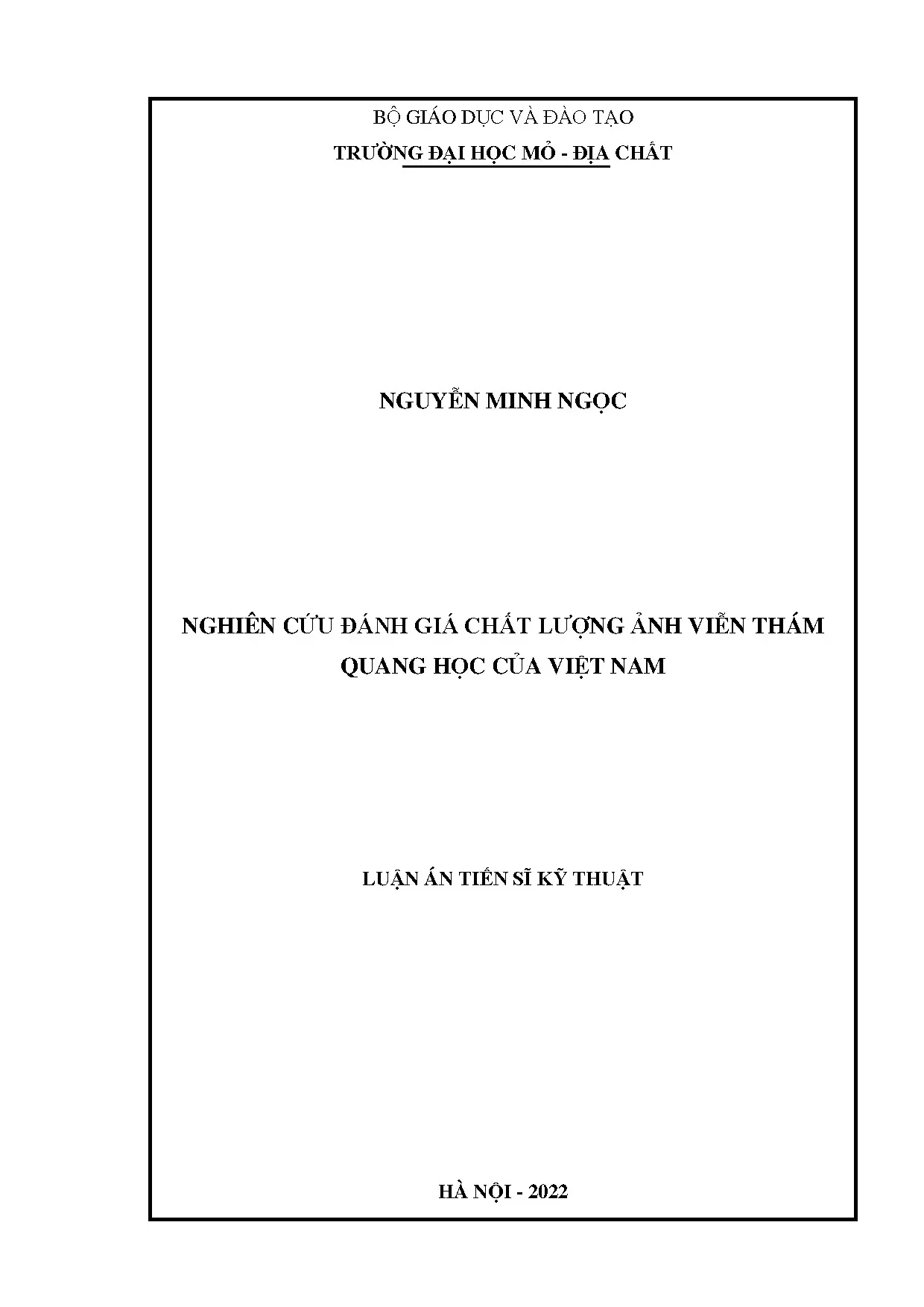 Nghiên cứu đánh giá chất lượng ảnh viễn thám quang học của Việt Nam