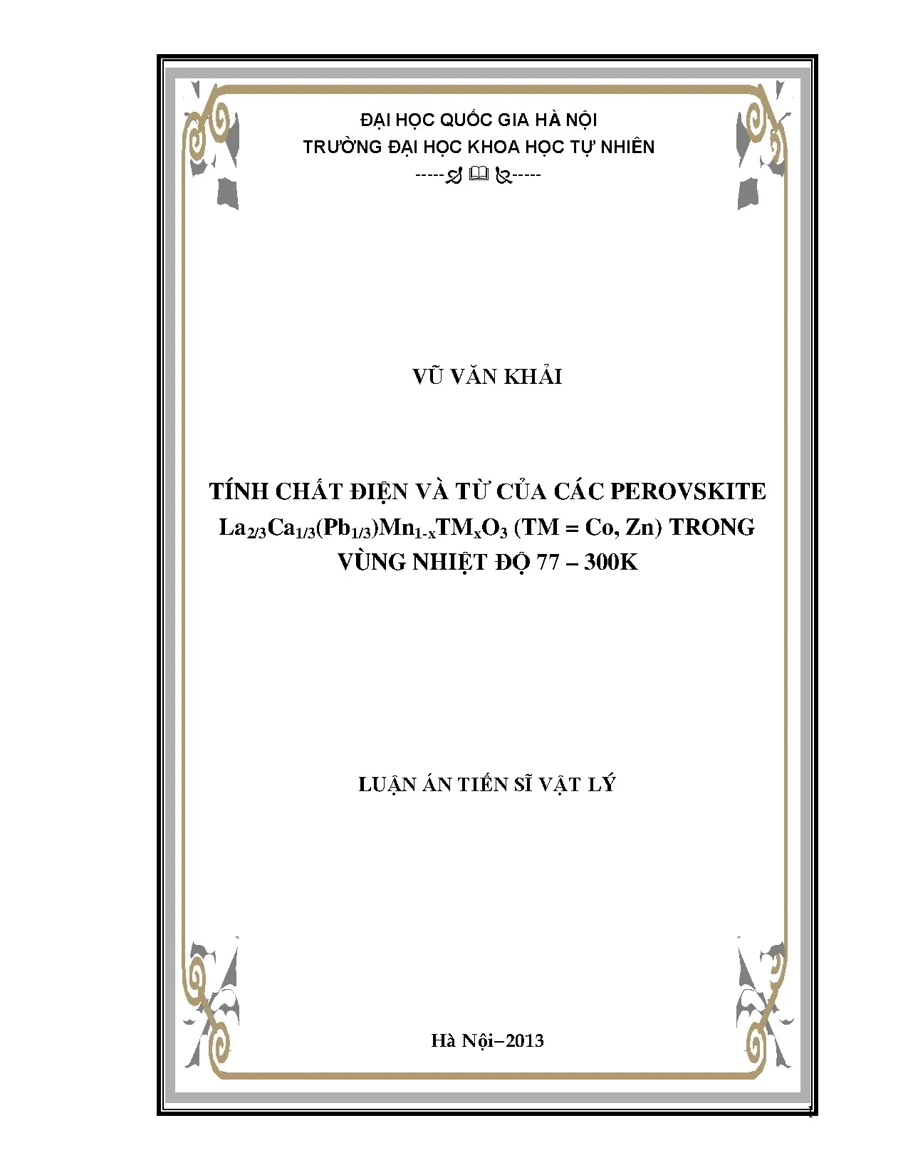 Luận án tiến sĩ: Tính chất điện từ của perovskite La2/3Ca1/3(Pb1/3)Mn1-xTMxO3