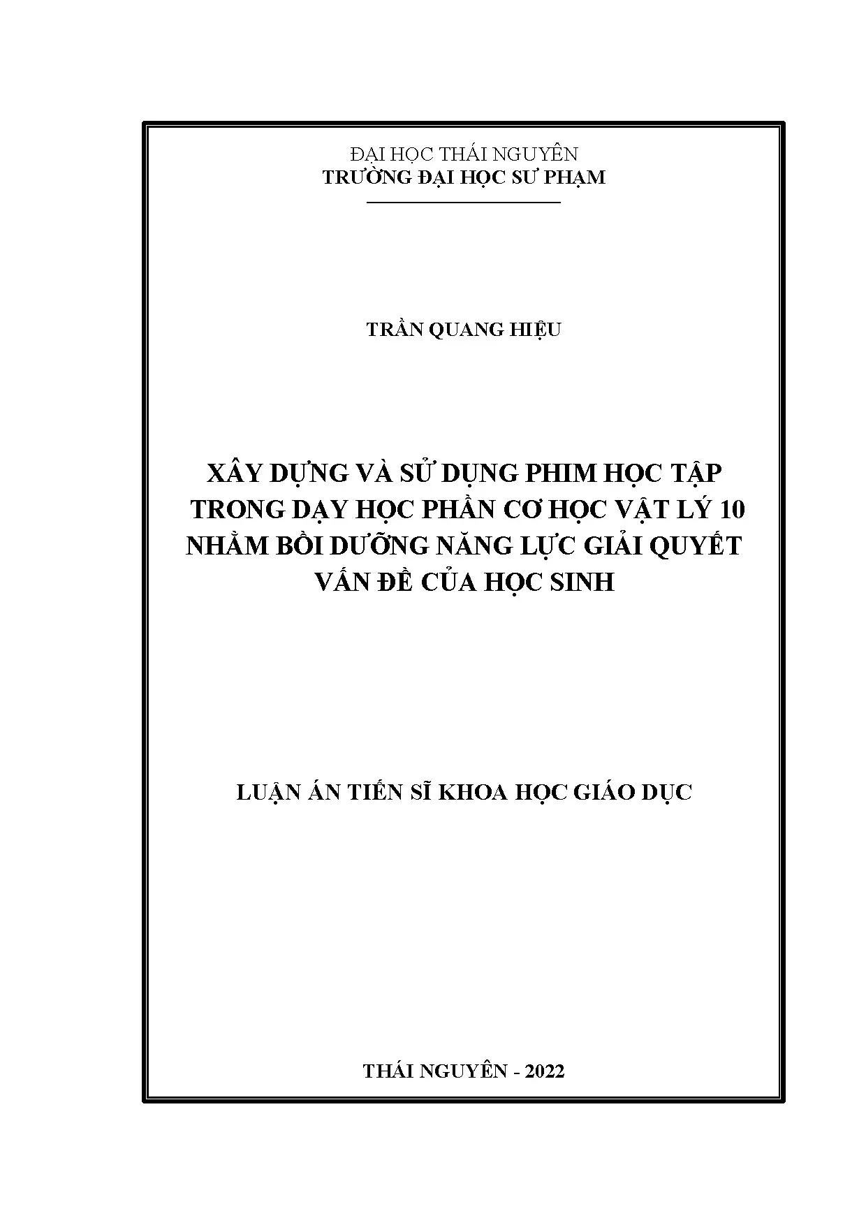 Phim học tập trong dạy học vật lý 10 bồi dưỡng năng lực giải quyết vấn đề