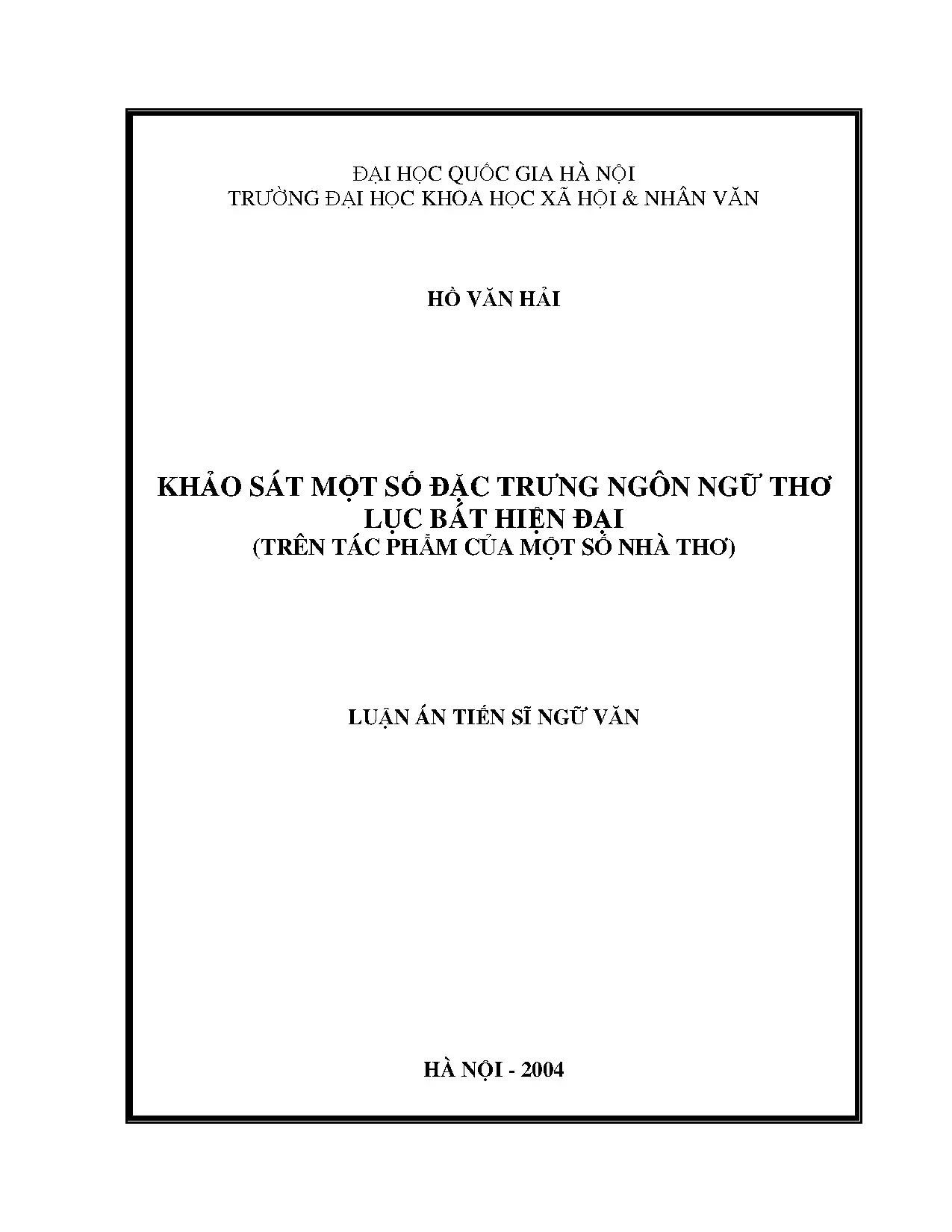 Luận án tiến sĩ khảo sát một số đặc trưng ngôn ngữ thơ lục b