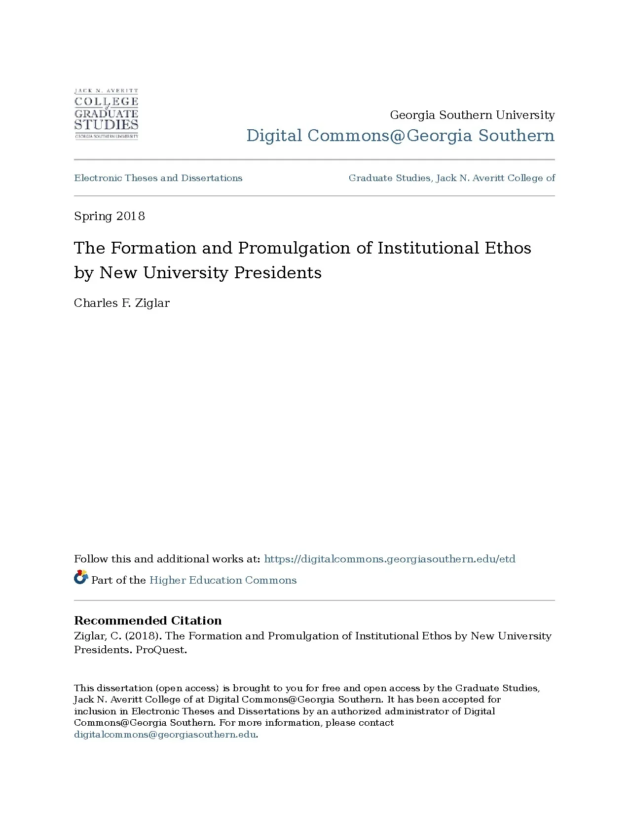 The formation and promulgation of institutional ethos by new