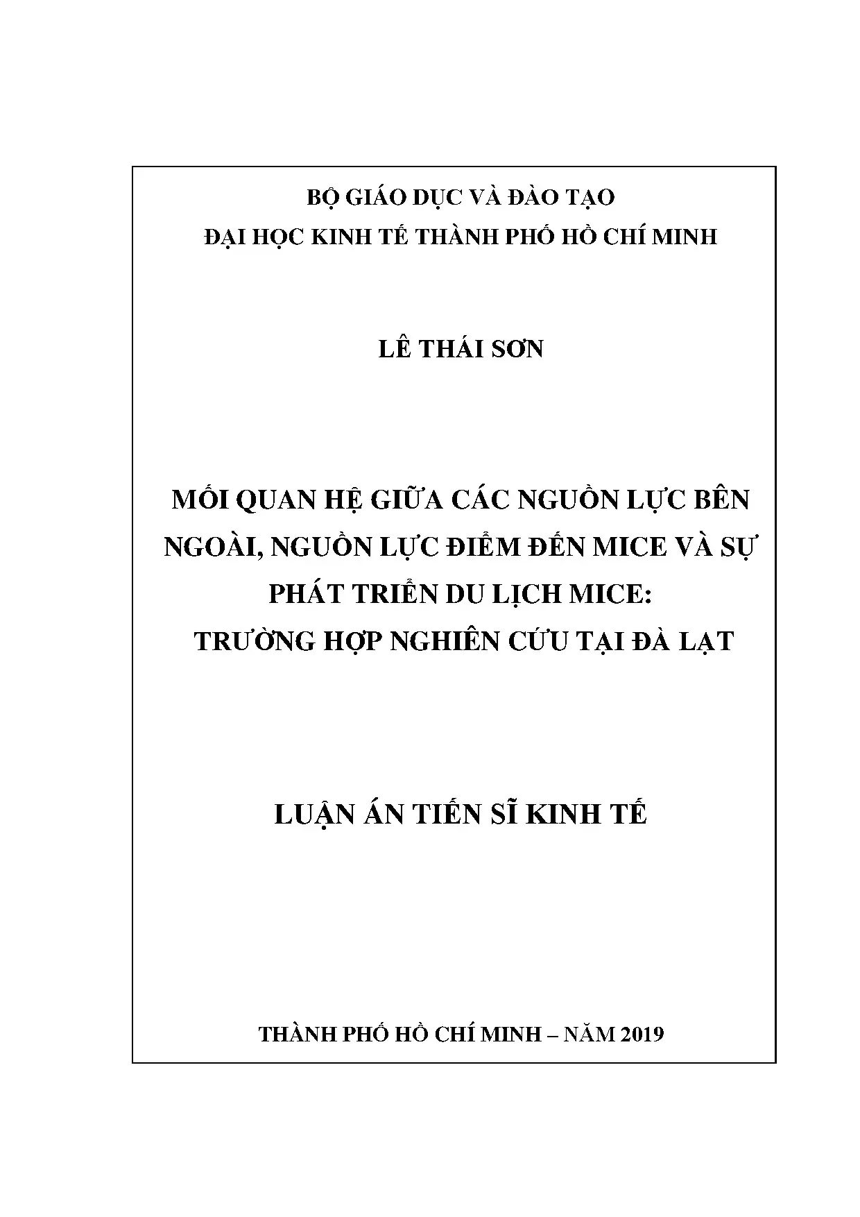 Luận án: Nguồn lực phát triển du lịch MICE tại Đà Lạt