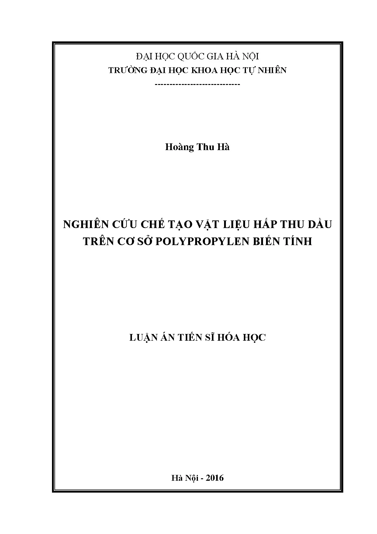 Vật liệu hấp thu dầu từ Polypropylen biến tính - Luận án Tiến sĩ