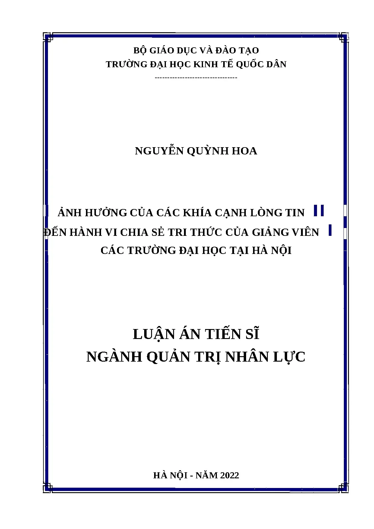 Ảnh hưởng lòng tin đến chia sẻ tri thức giảng viên đại học Hà Nội
