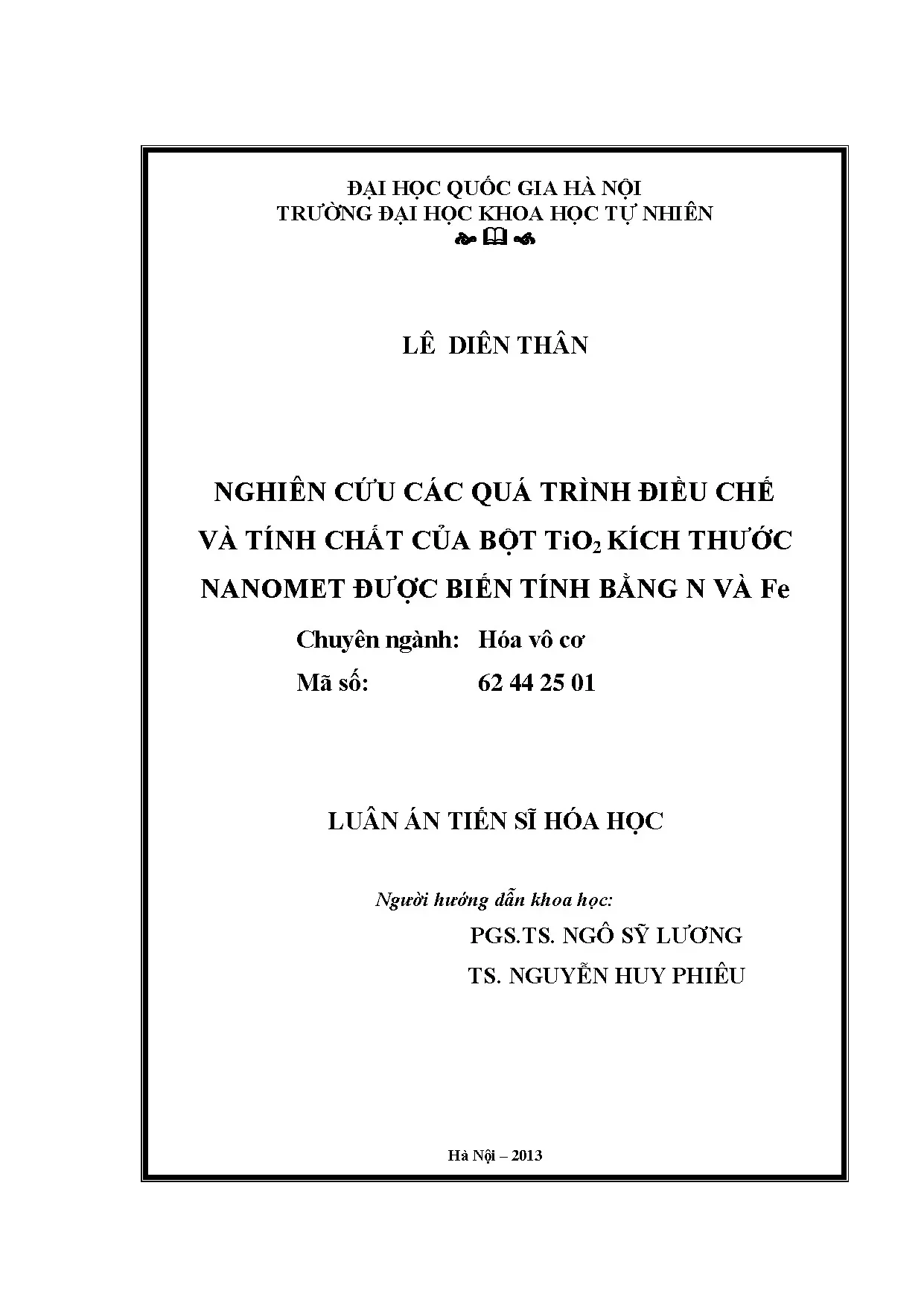 Nghiên cứu điều chế TiO2 kích thước nanomet biến tính N, Fe