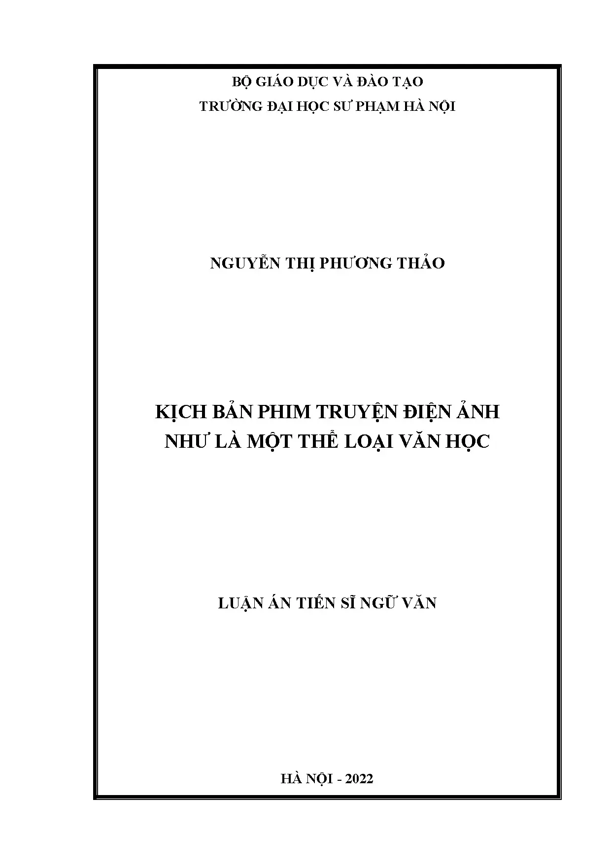 Luận án tiến sĩ kịch bản phim truyện điện ảnh như là một thể