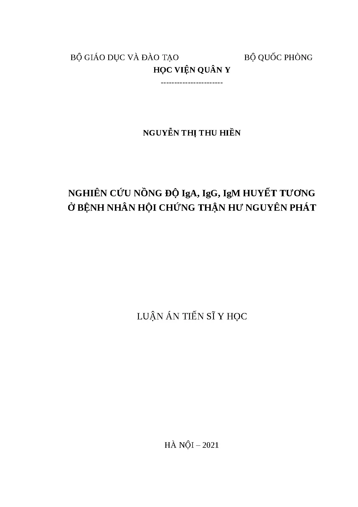 Luận án tiến sĩ file word nghiên cứu nồng độ iga igg igm huy