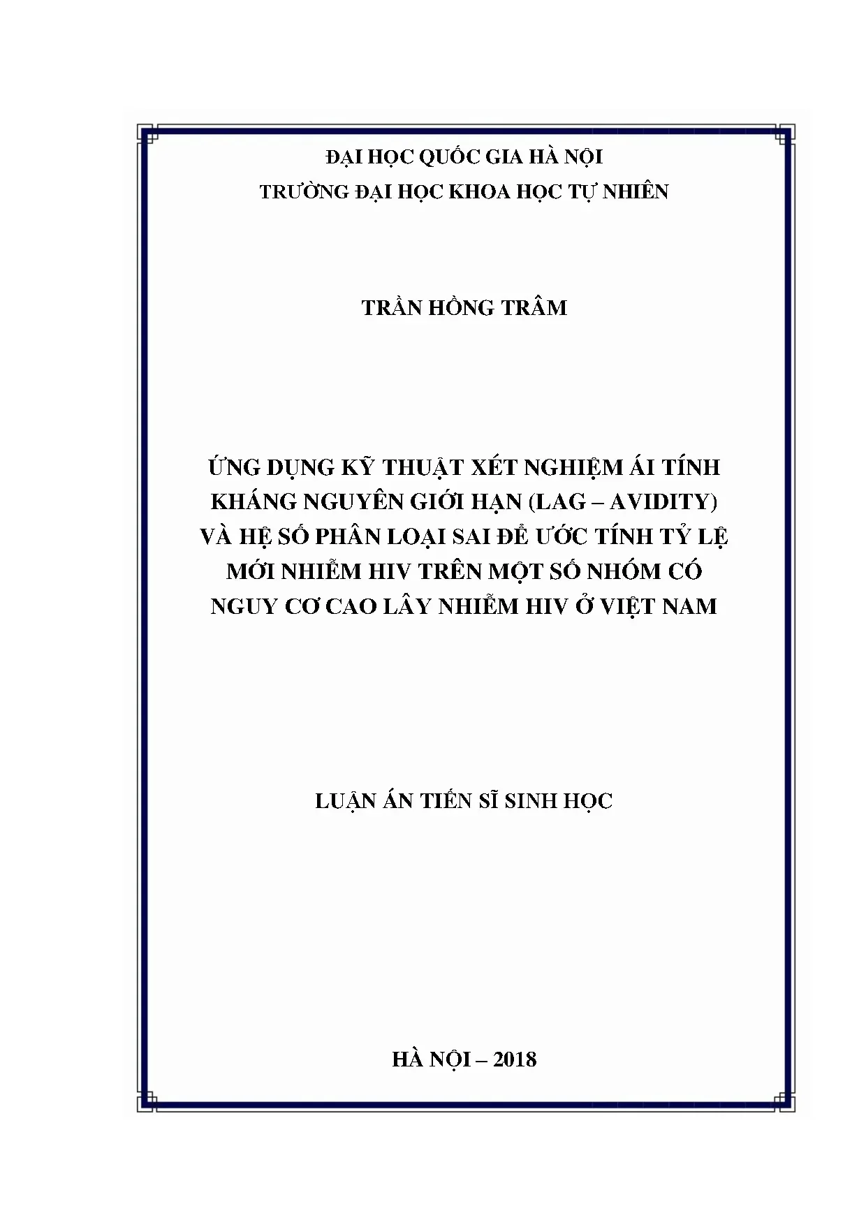 Ứng dụng kỹ thuật LAg-Avidity ước tính tỷ lệ mới nhiễm HIV ở Việt Nam