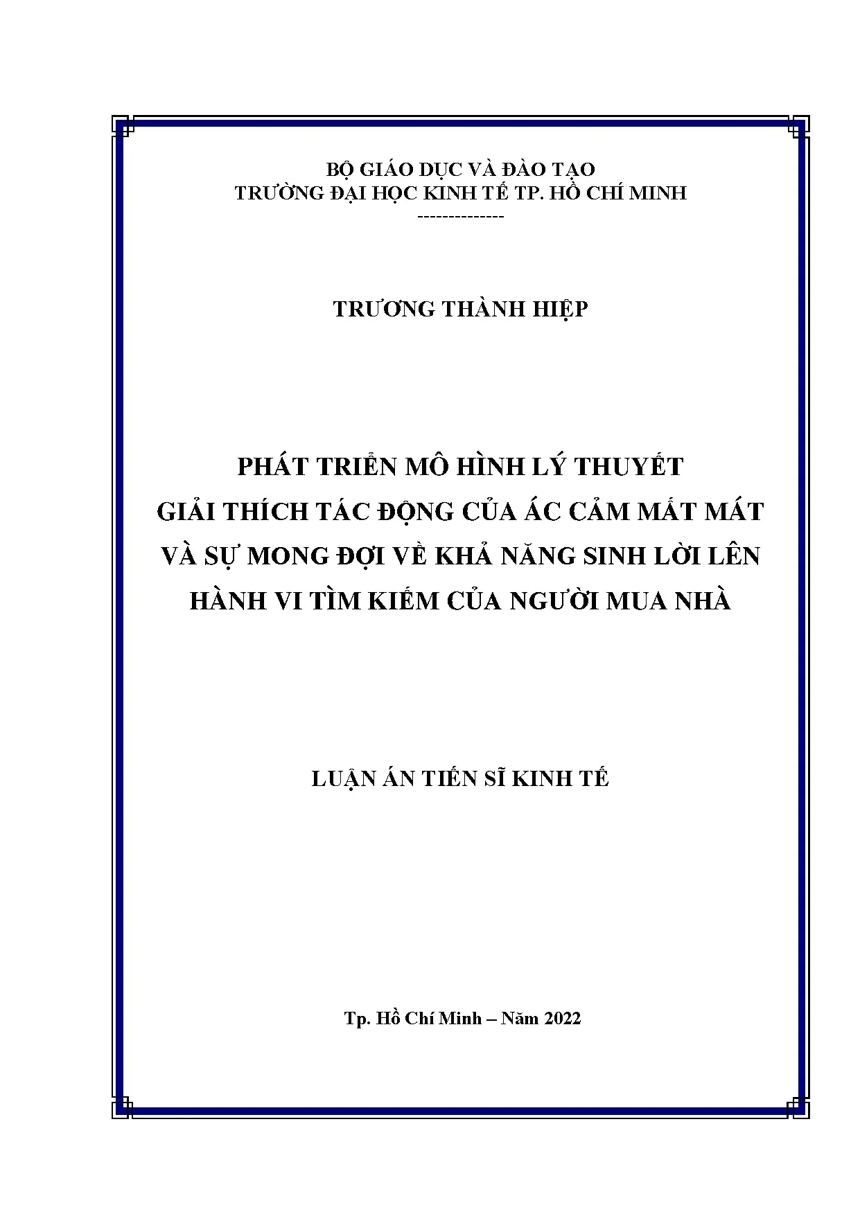 Mô hình tác động ác cảm mất mát, sinh lời lên hành vi mua nhà
