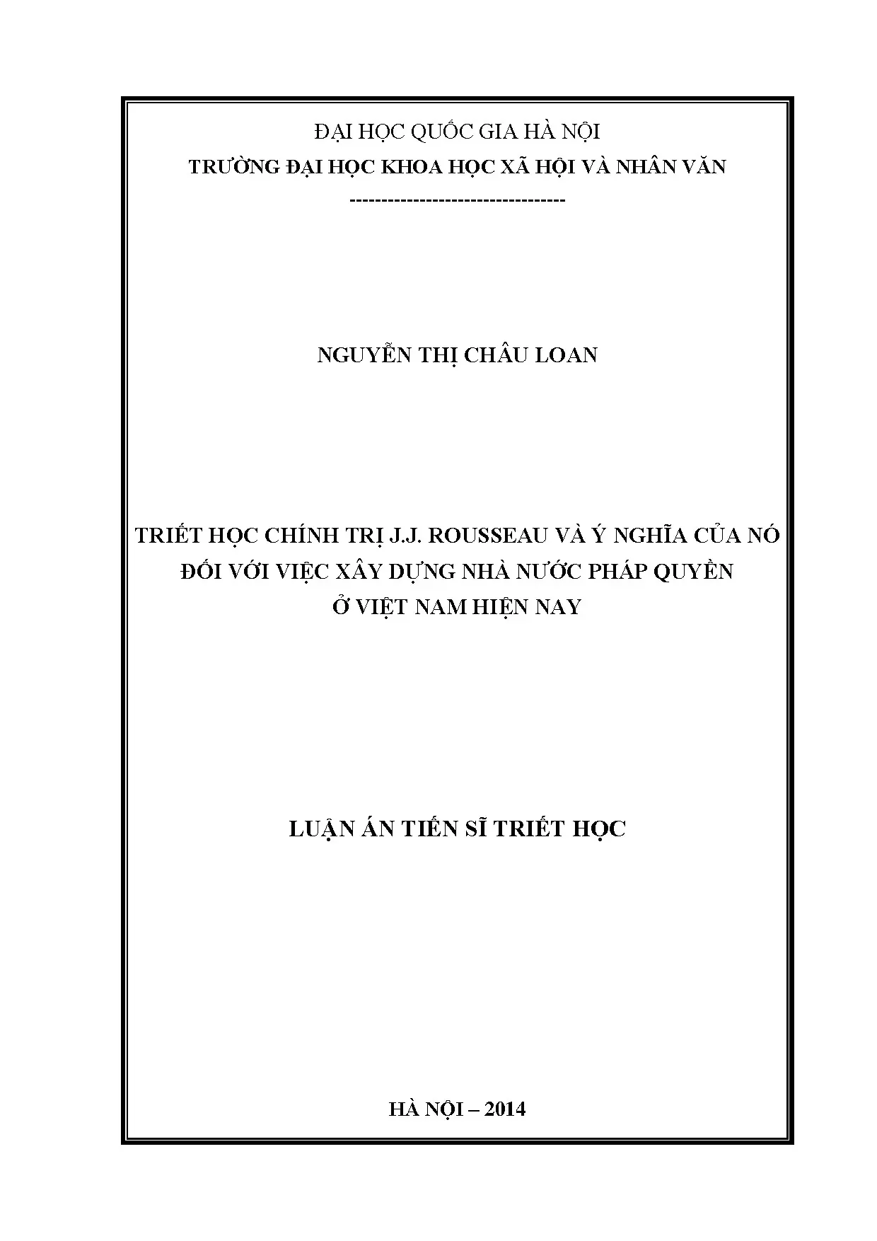 Luận án tiến sĩ triết học chính trị j j rousseau và ý nghĩa