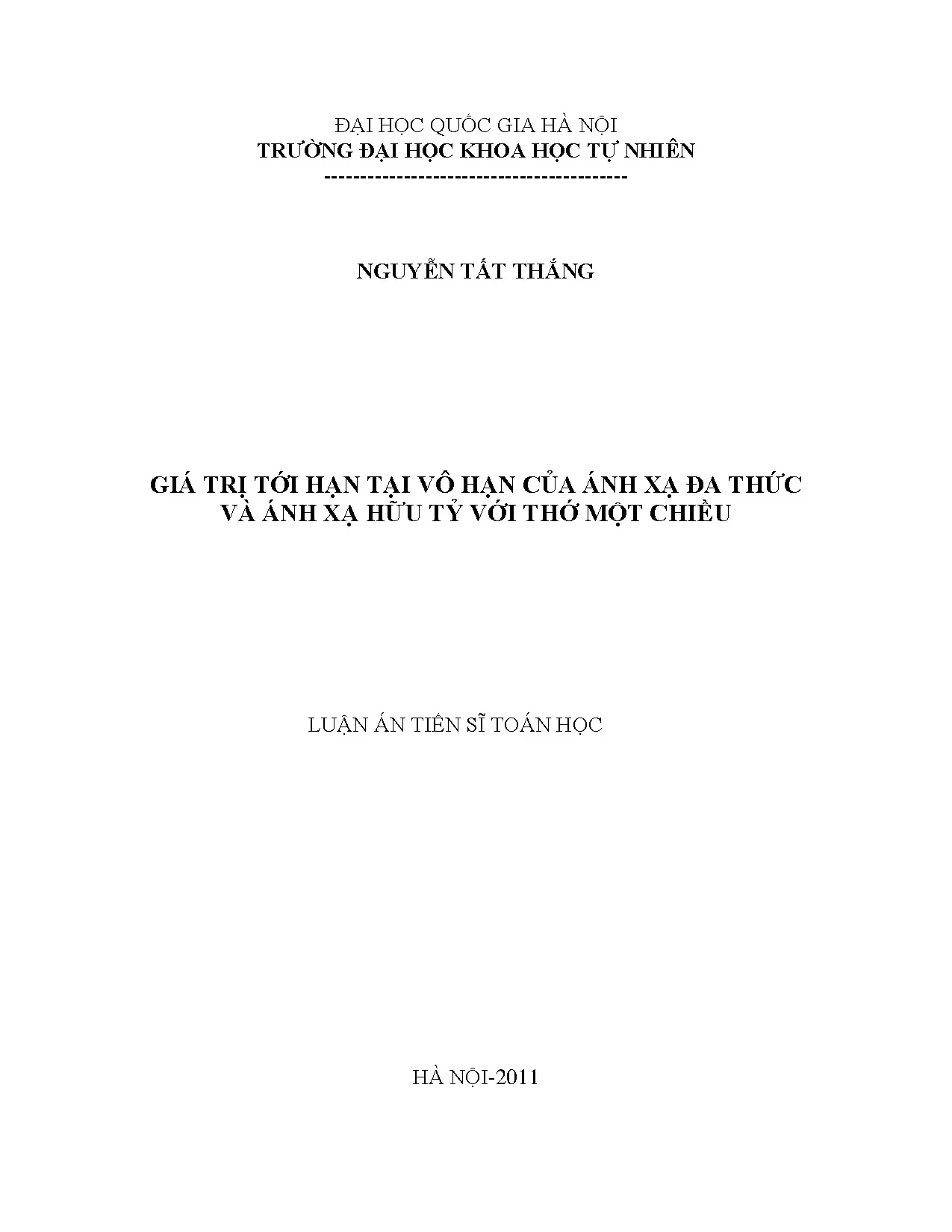 Luận án tiến sĩ: Giá trị tới hạn vô hạn của ánh xạ đa thức