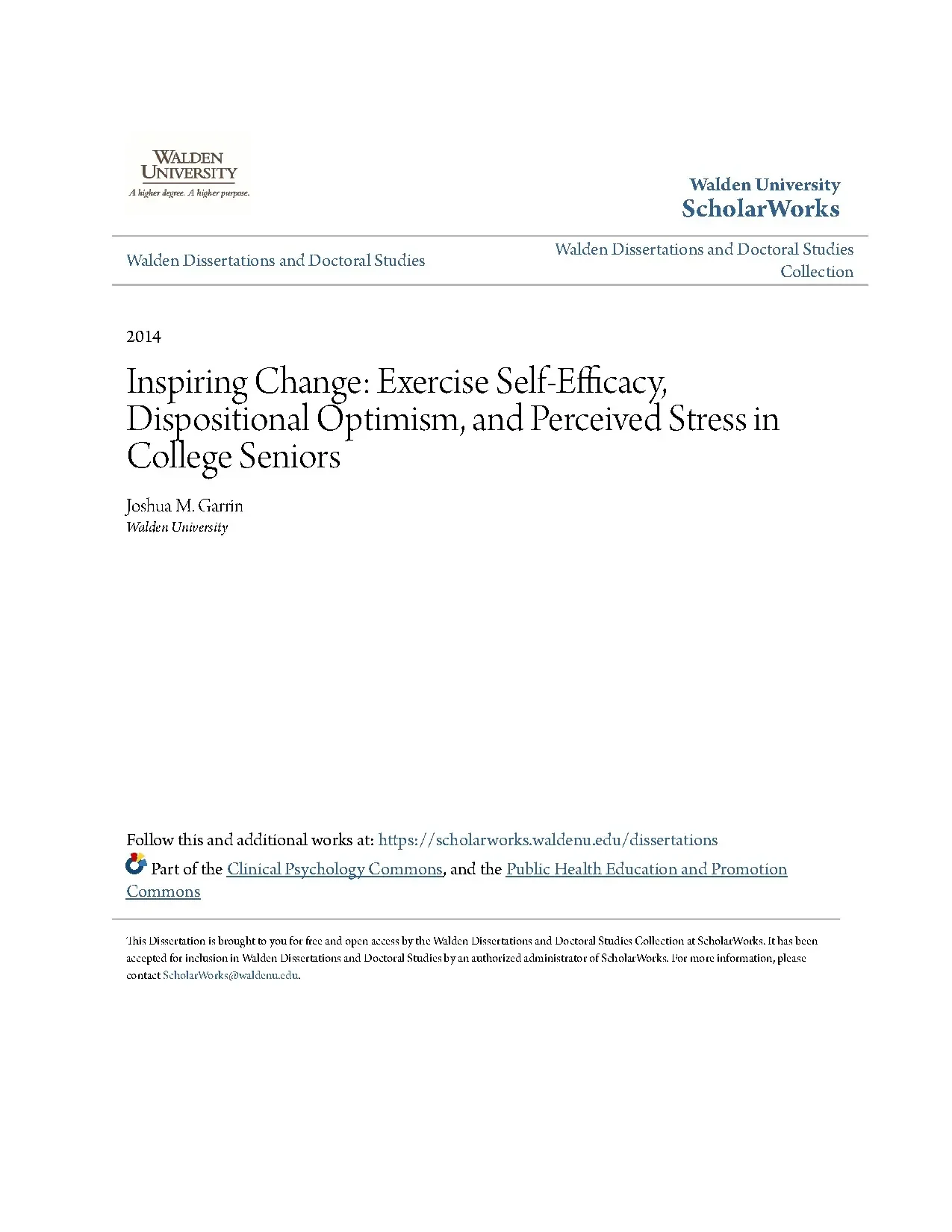 Inspiring change exercise self efficacy dispositional optimi