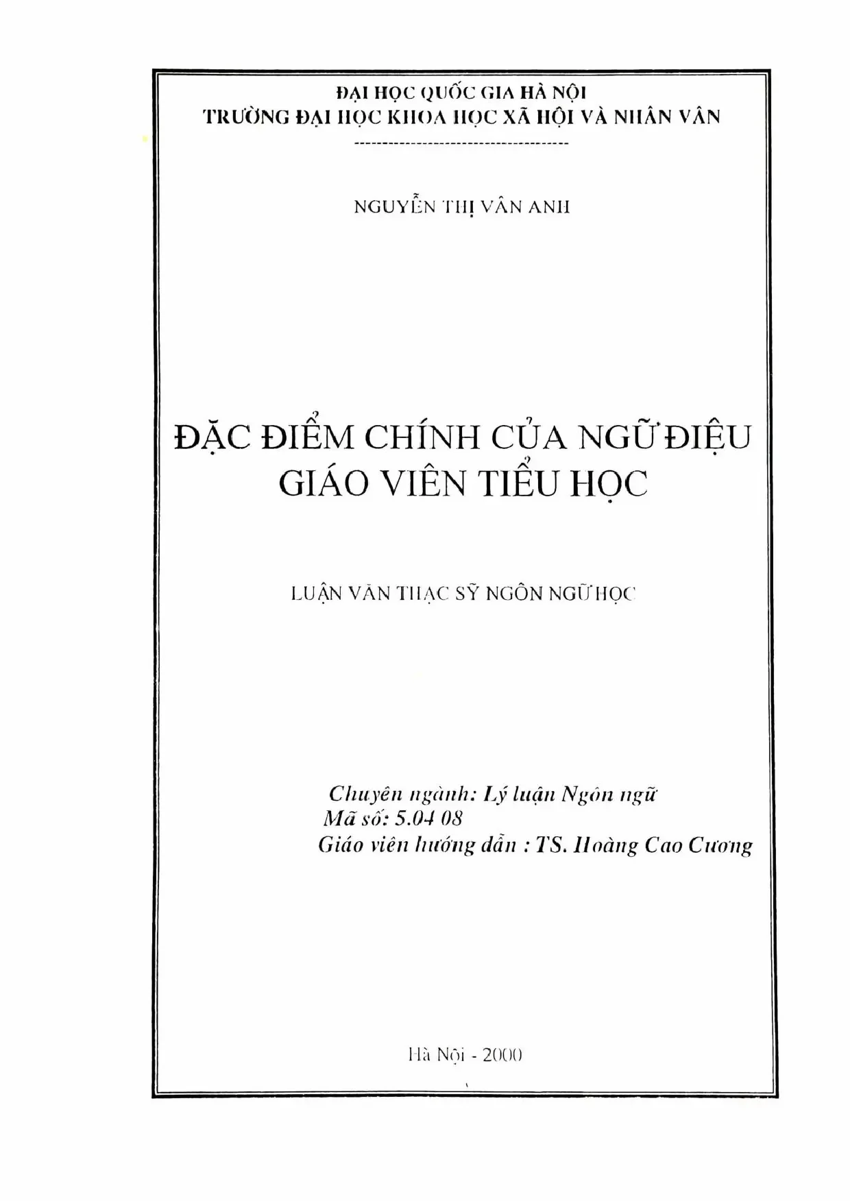 Luận án tiến sĩ đặc điểm chính của ngữ điệu giáo viên tiểu h