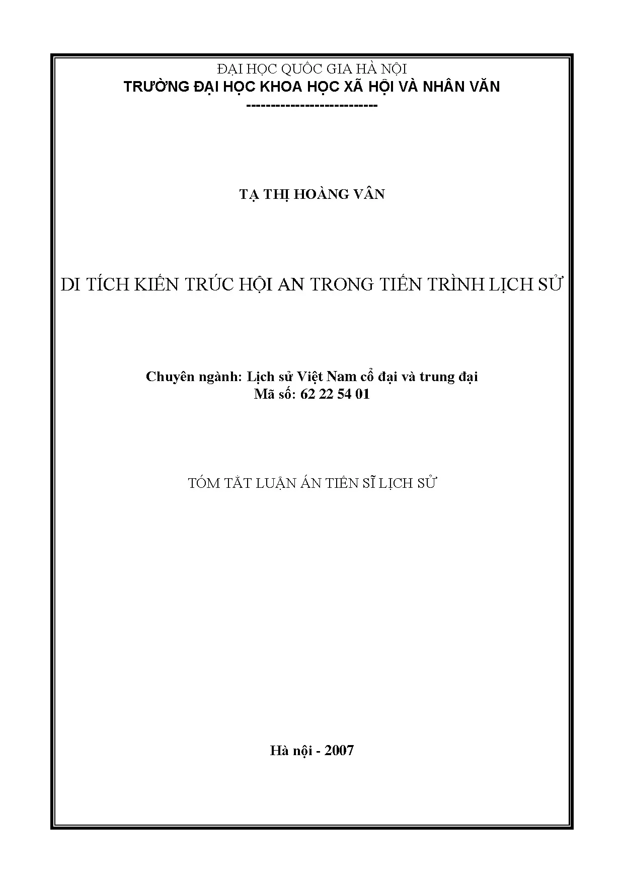 Luận án tiến sĩ di tích kiến trúc hội an trong tiến trình lị