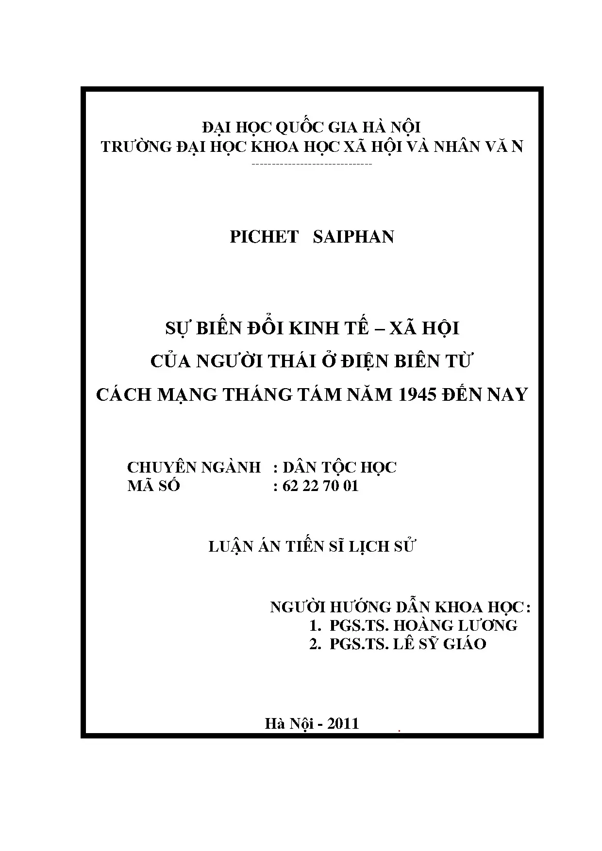 Biến đổi kinh tế xã hội người Thái Điện Biên (1945-Nay)