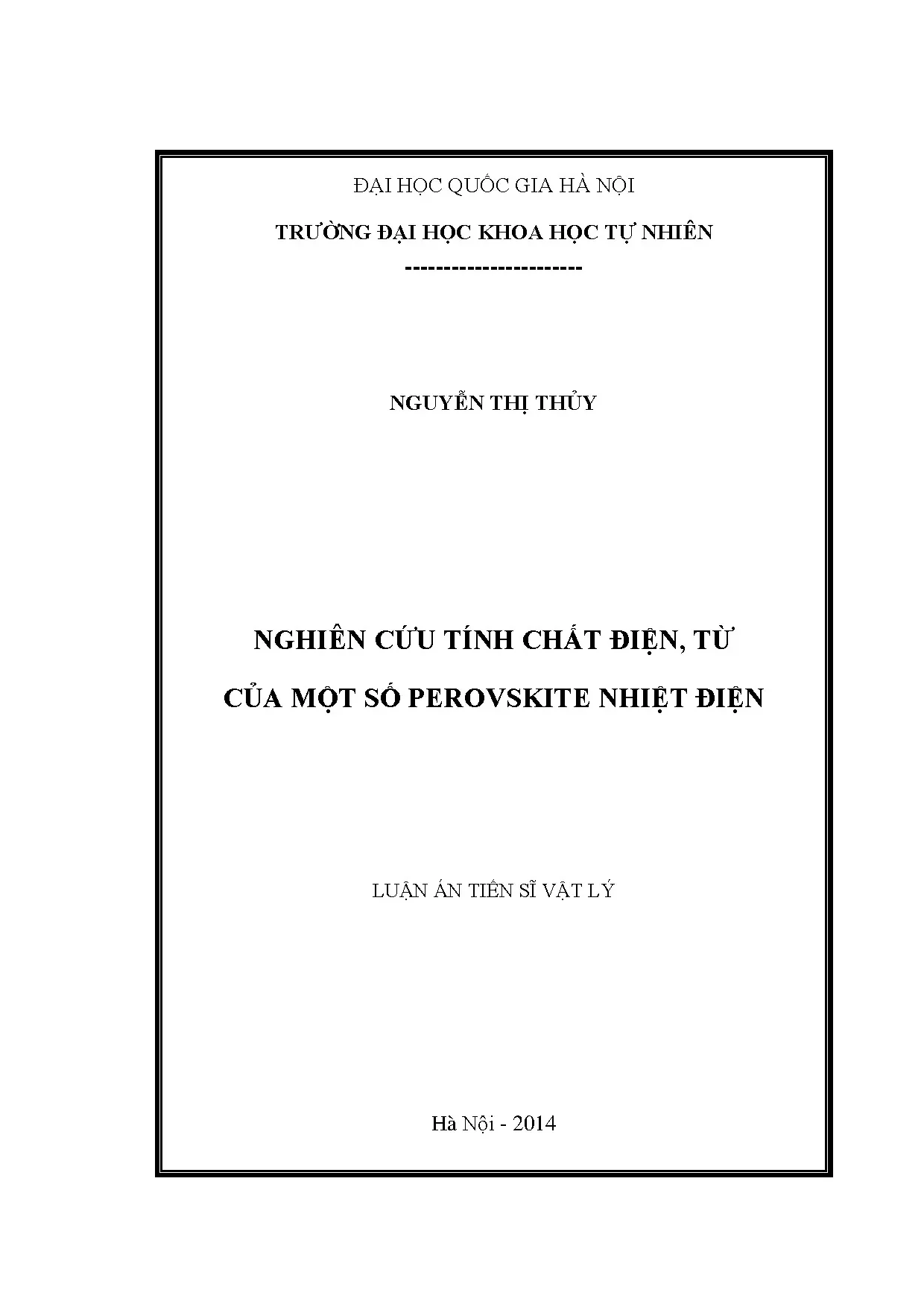Luận án tiến sĩ nghiên cứu tính chất điện từ perovskite nhiệt điện