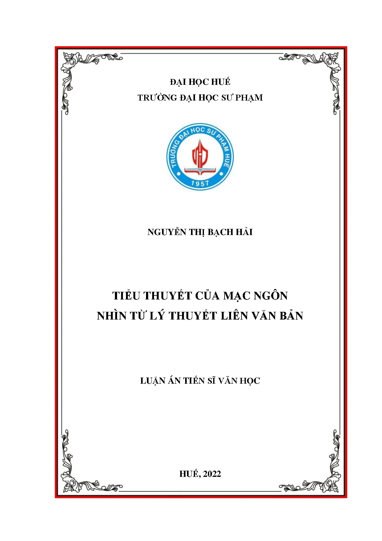 Luận án tiến sĩ tiểu thuyết Mạc Ngôn từ lý thuyết liên văn bản