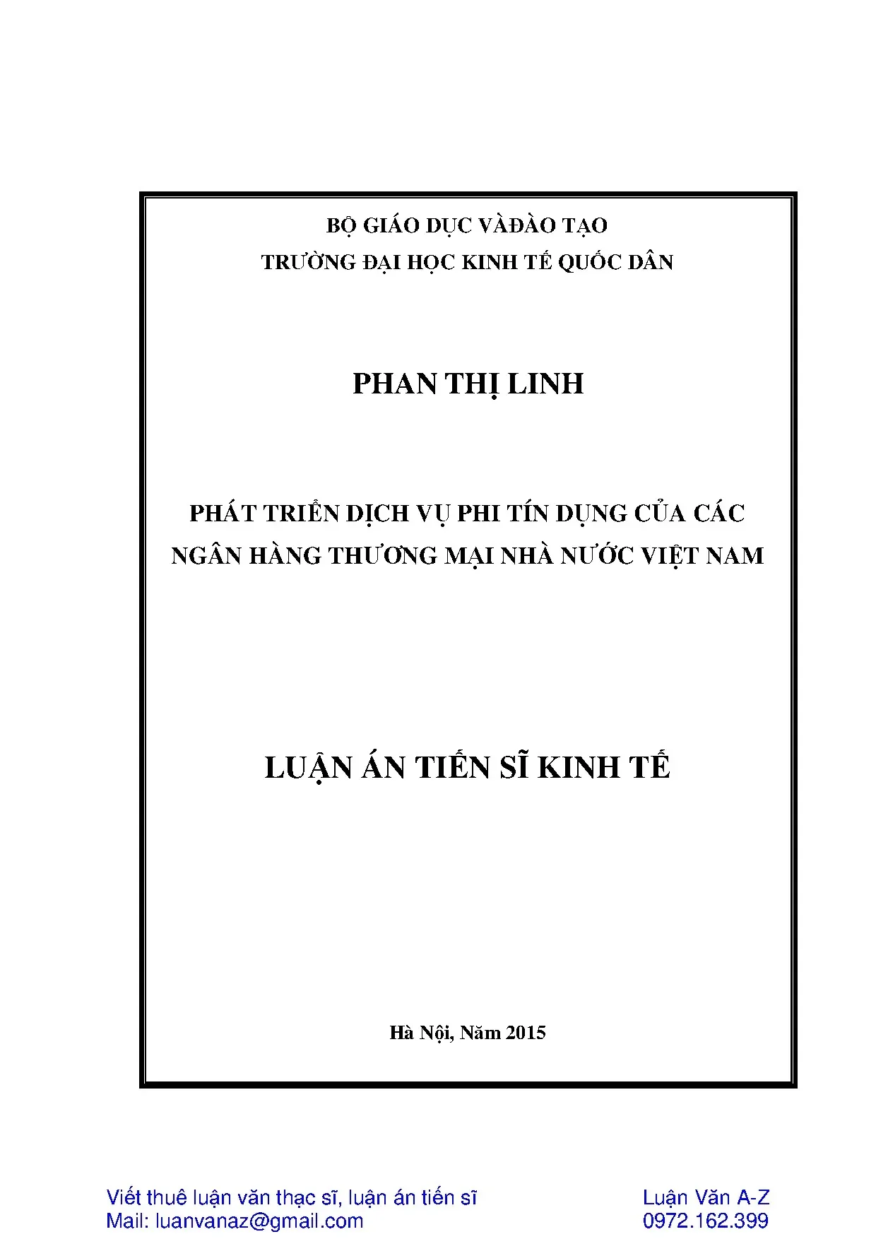 Phát triển dịch vụ phi tín dụng ngân hàng thương mại nhà nước Việt Nam